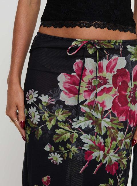 Paganio Maxi Skirt Black Floral Product Image