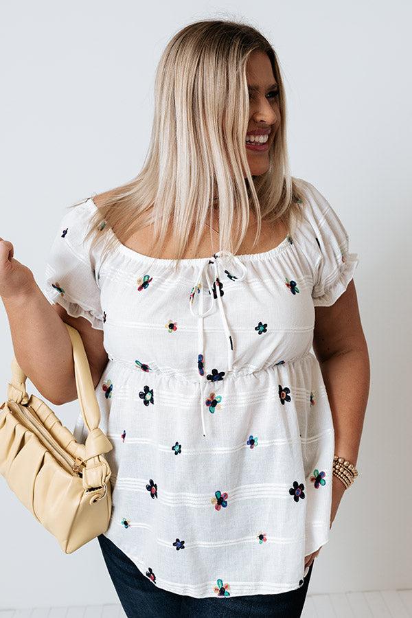 Spark Joy Embroidered Top In White Curves Product Image