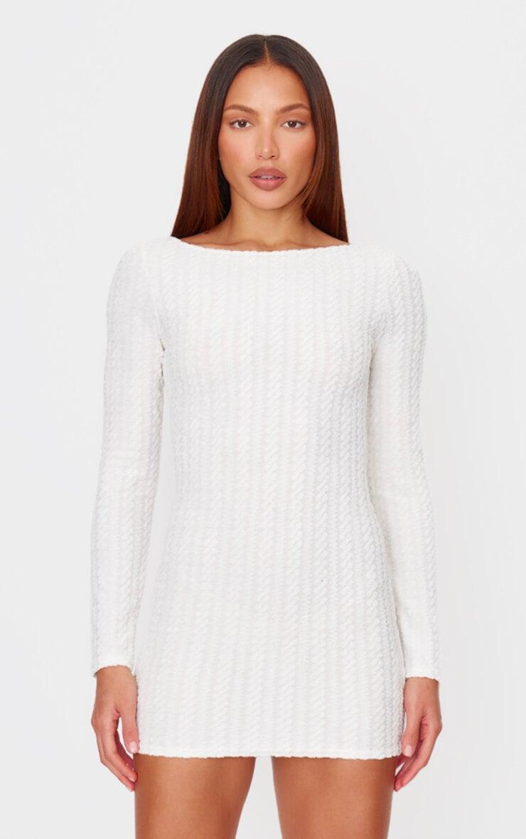  Cream Towel Boat Neck Bodycon Dress Product Image