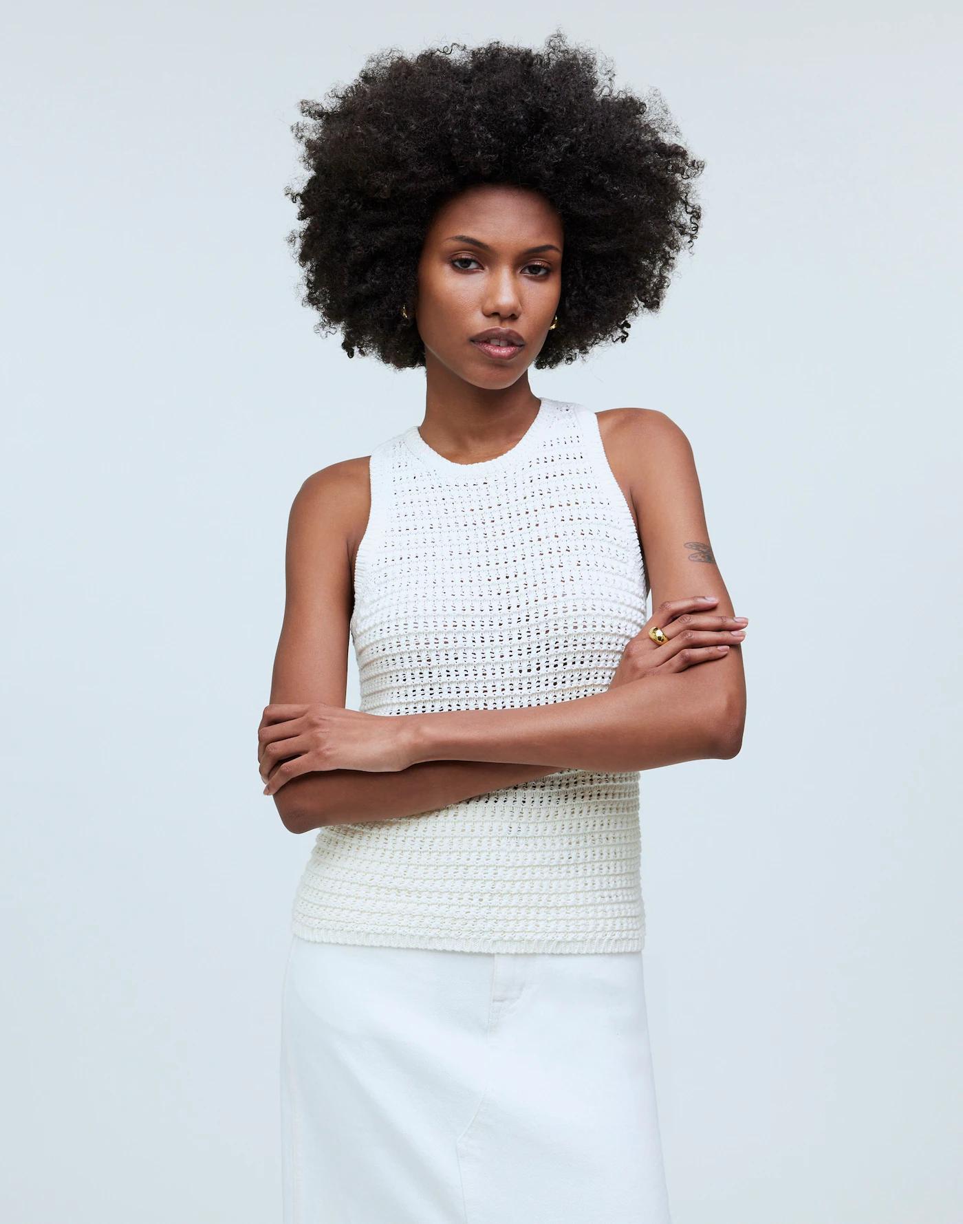 Crochet-Knit Crewneck Sweater Tank Product Image