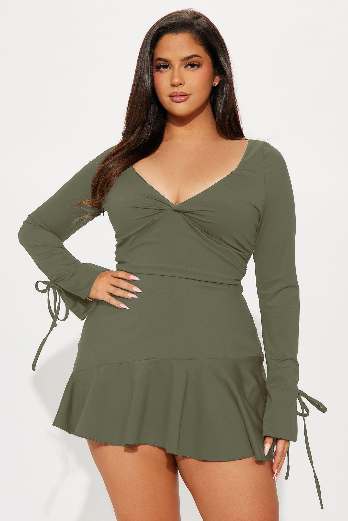 So Perfect Sculpt Ruffle Mini Dress - Olive Product Image