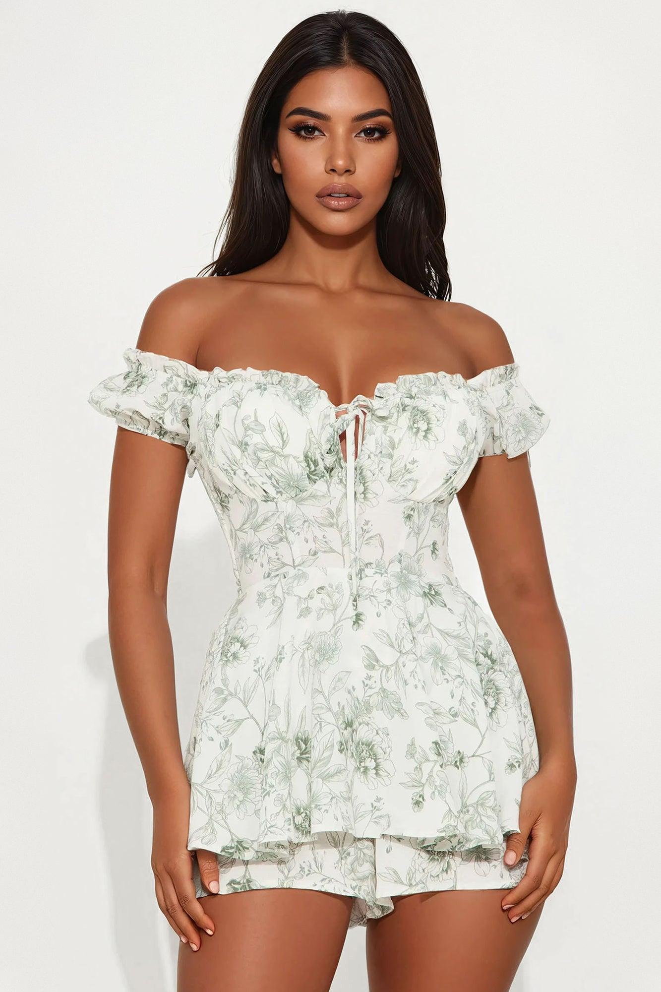 Gabby Linen Floral Romper - White/combo Female Product Image