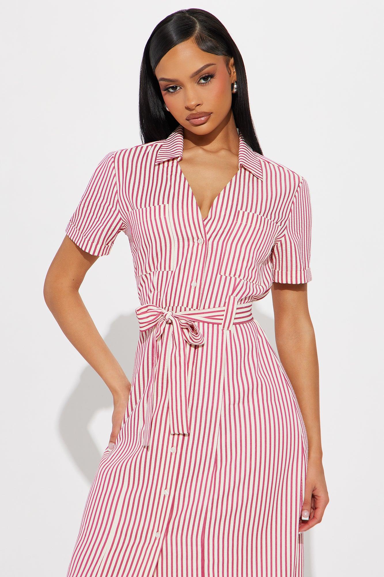 Beach House Getaway Striped Midi Dress - Red/combo Product Image