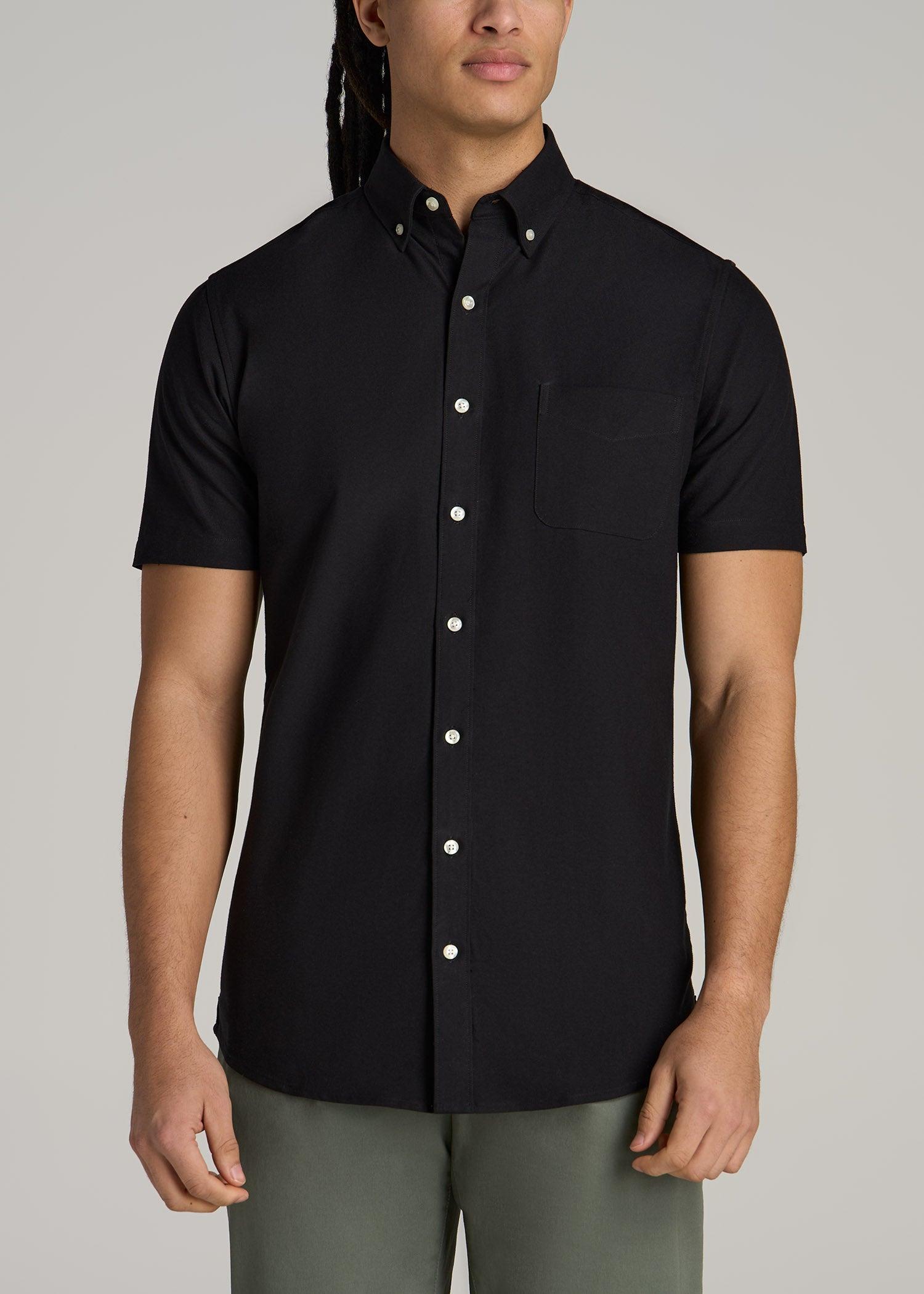 Short Sleeve Oxford Button Shirt For Tall Men in Black Male Product Image