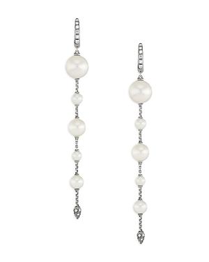 David Yurman Sterling Silver Pearl Cultured Freshwater Pearl & Diamond Drop Earrings Product Image