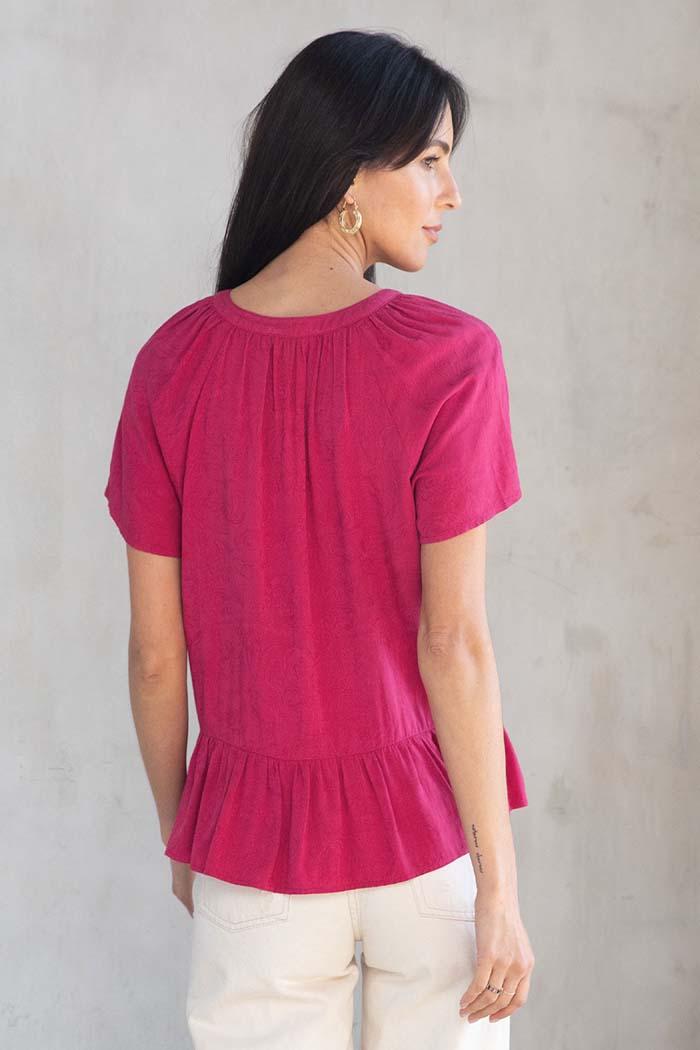 Jacquard Flutter Sleeve Peplum Blouse Product Image