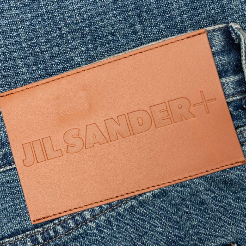 Washed and Bleached Raw Denim Trousers - Blue Male Product Image