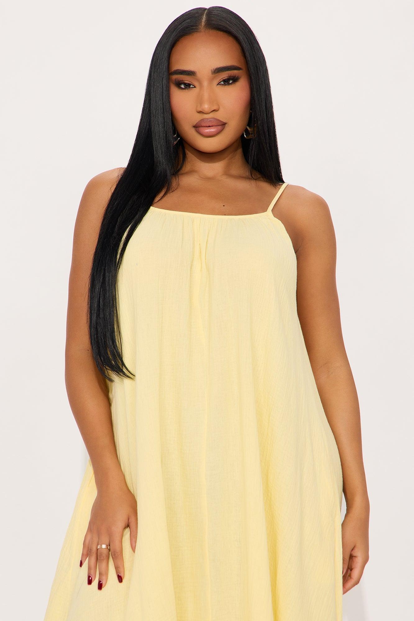Viola Flowy Gauze Midi Dress - Yellow Product Image