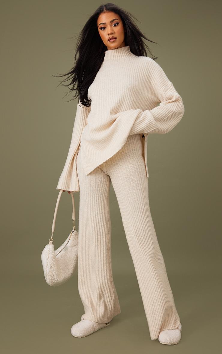 Tall Oatmeal Luxe Rib Knit Oversized Sweater Product Image