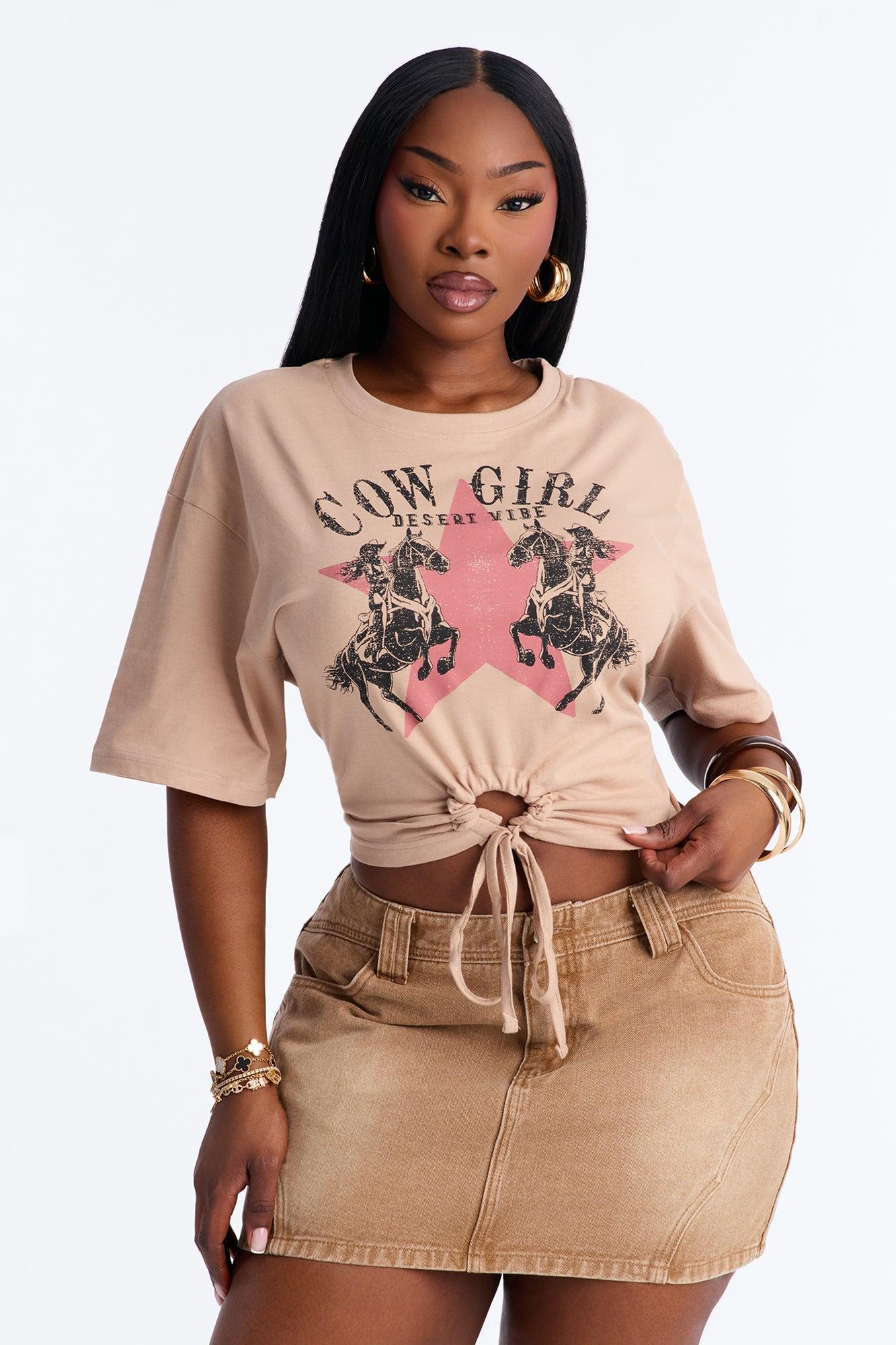 Cowgirl Desert Vibes Key Hole Cropped Tee - Sand Female Product Image
