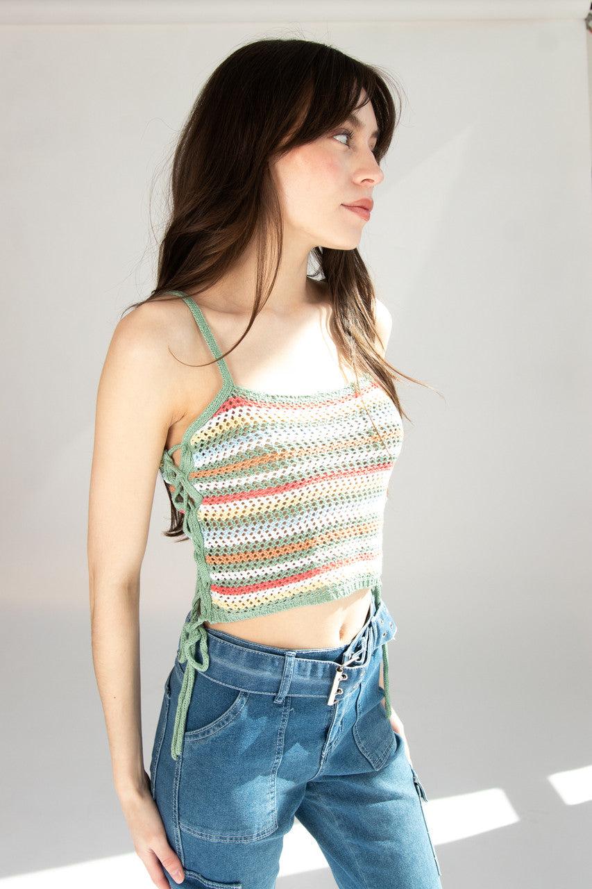 Side Lace Up  Crochet Tank Product Image