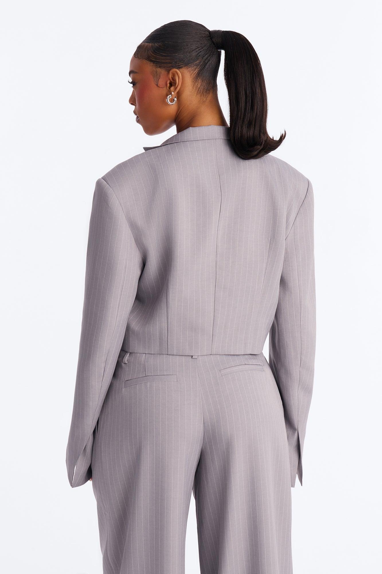 Ahmeira Cropped Pinstripe Blazer - Grey/combo Female Product Image