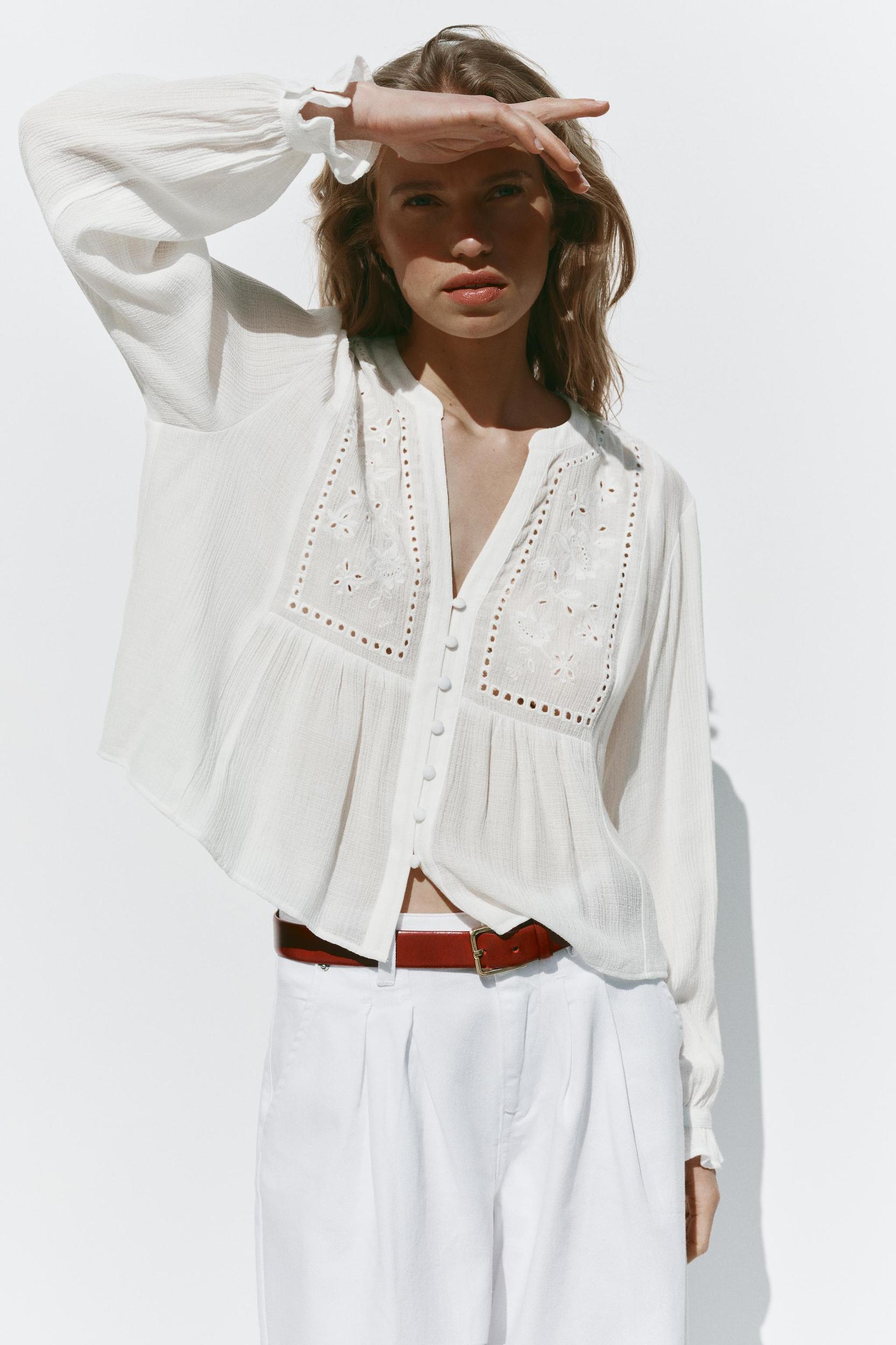 SHORT EMBROIDERED EYELET BLOUSE Product Image