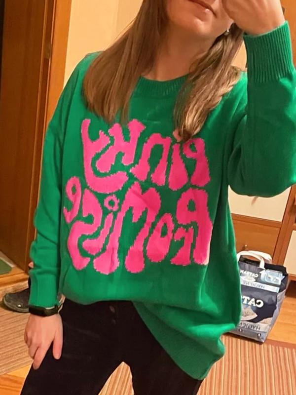 Contrast Color Letter Print Pull Over Sweater Product Image