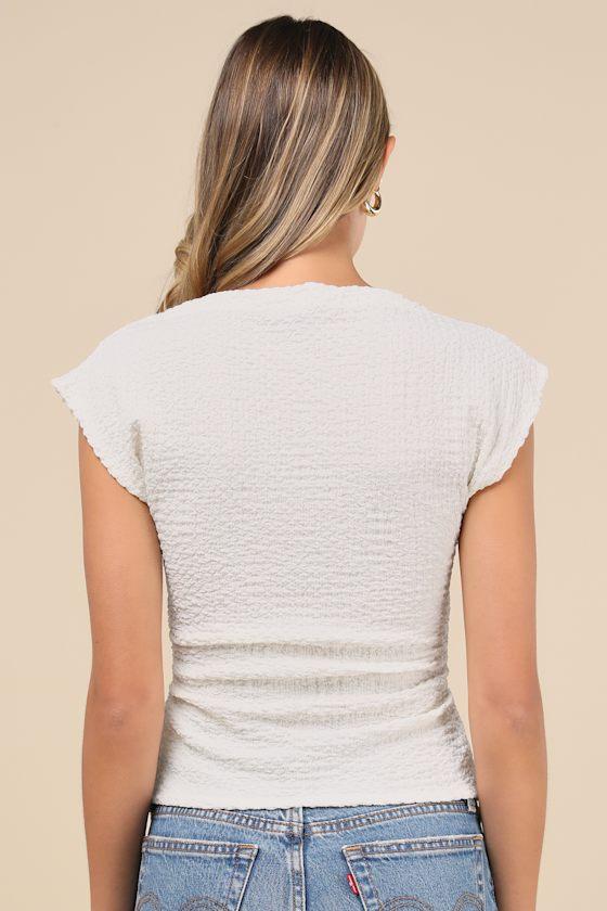 Dreamy Impression Ivory Textured Cap Sleeve Top Product Image