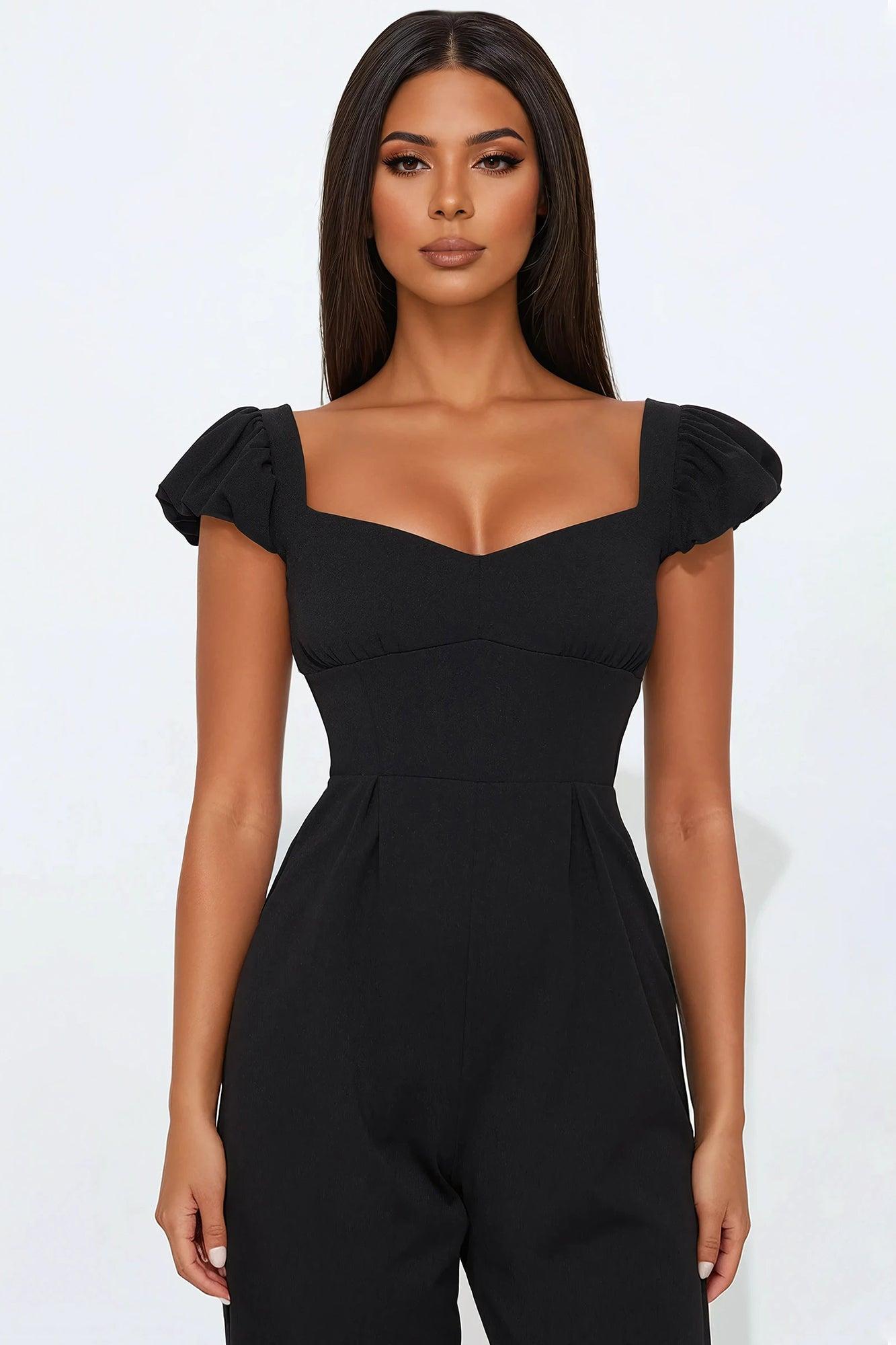 Nola Crepe Wide Leg Jumpsuit - Black Product Image
