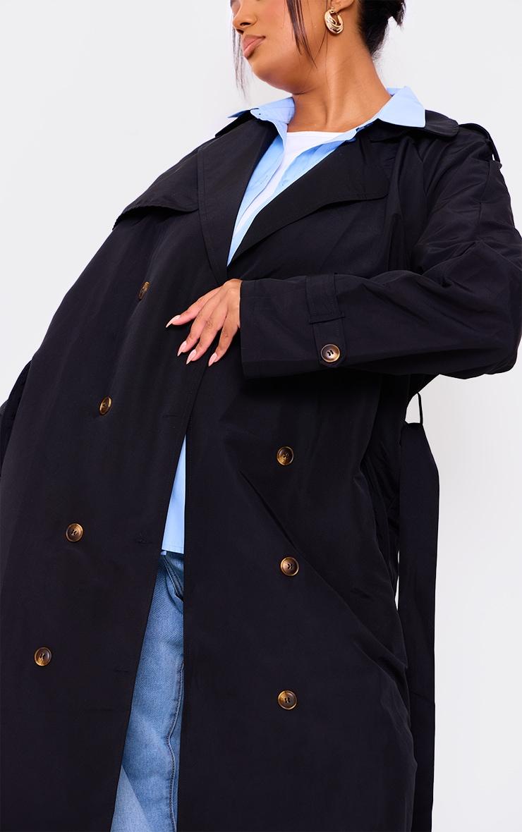 Plus Black Oversized Button Down Trench Coat Product Image