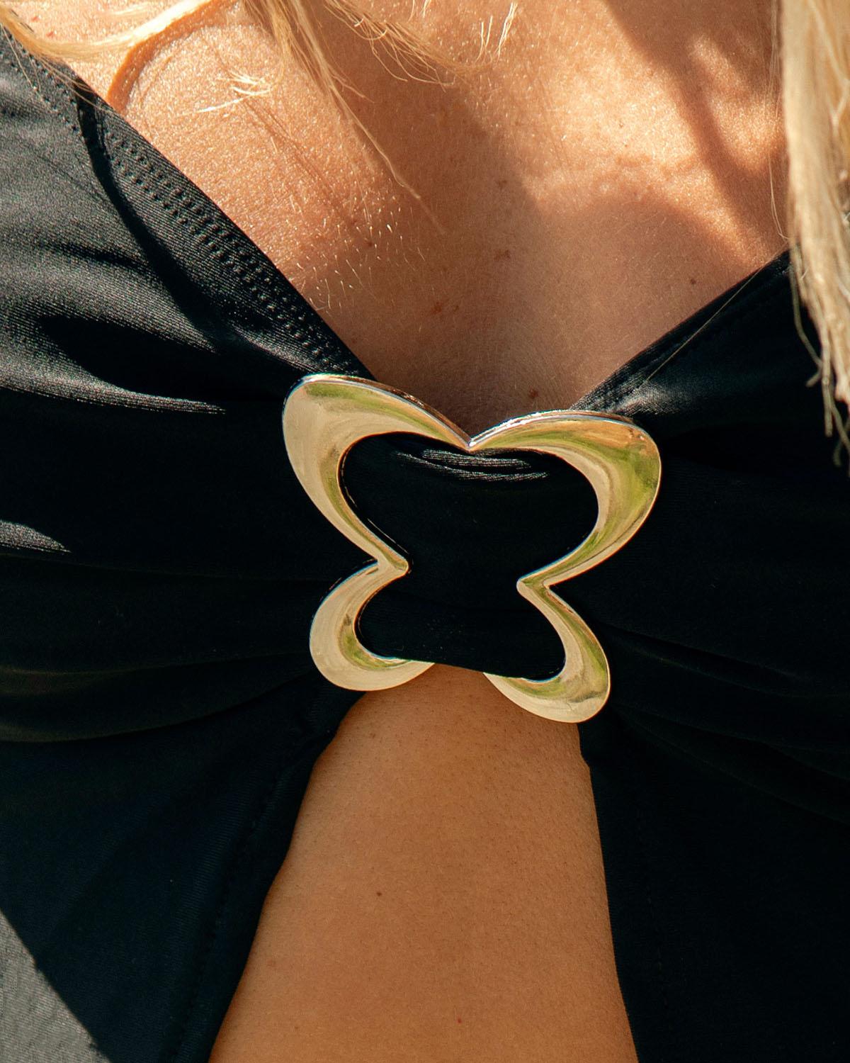 Black V Neck O-Ring Tankini Swimsuit Product Image