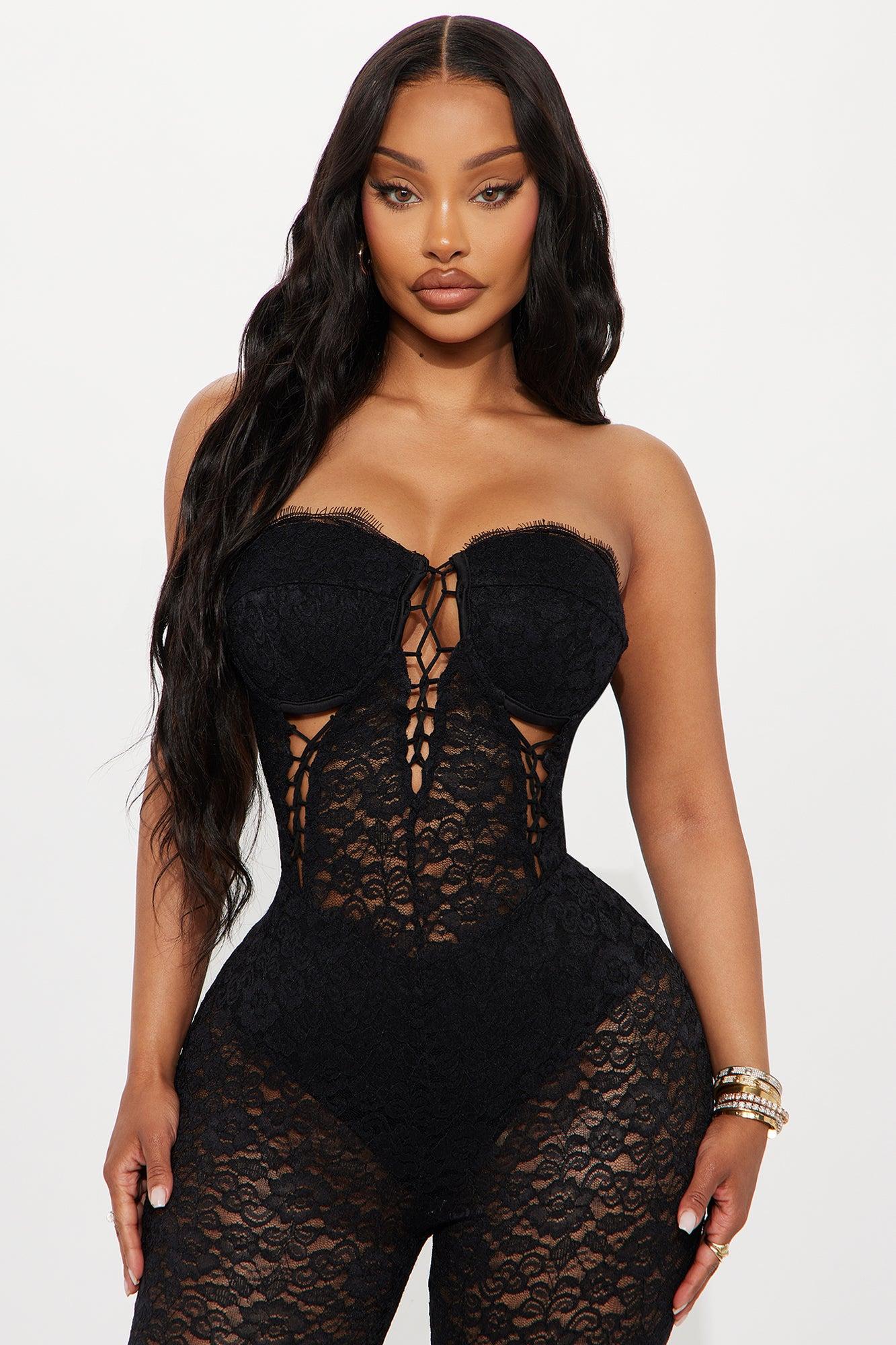 Mindy Lace Strapless Jumpsuit - Black Female Product Image
