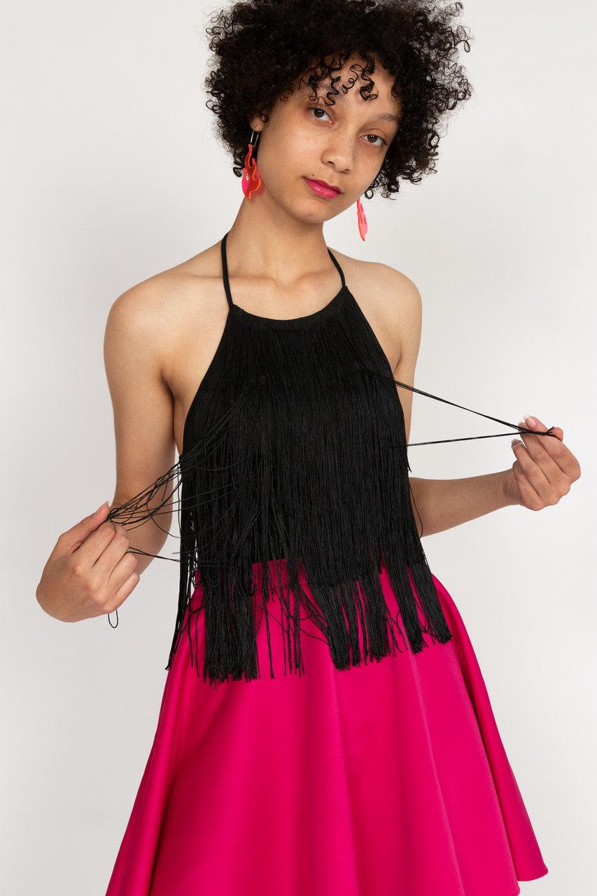 Black Fringe Halter Bodysuit Product Image