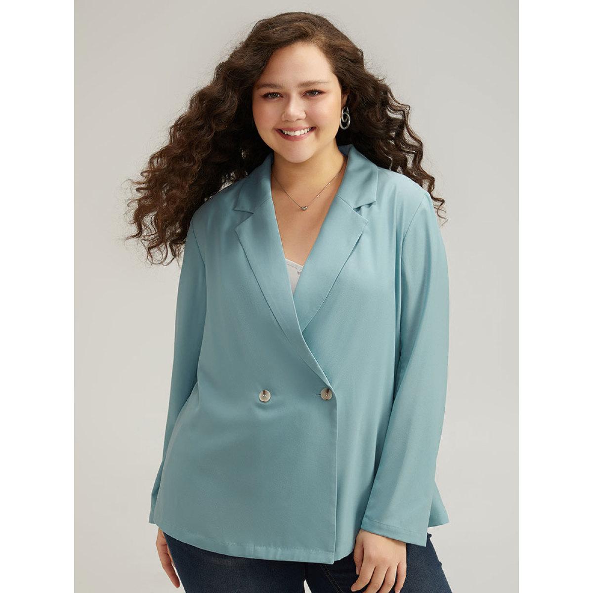 Plus Size Solid Double Breasted Lapel Collar Blazer Stone Women Dailywear Plain Plain Sleeve Long Sleeve Lapel Collar 30/6X Casual Blazers BloomChic Product Image