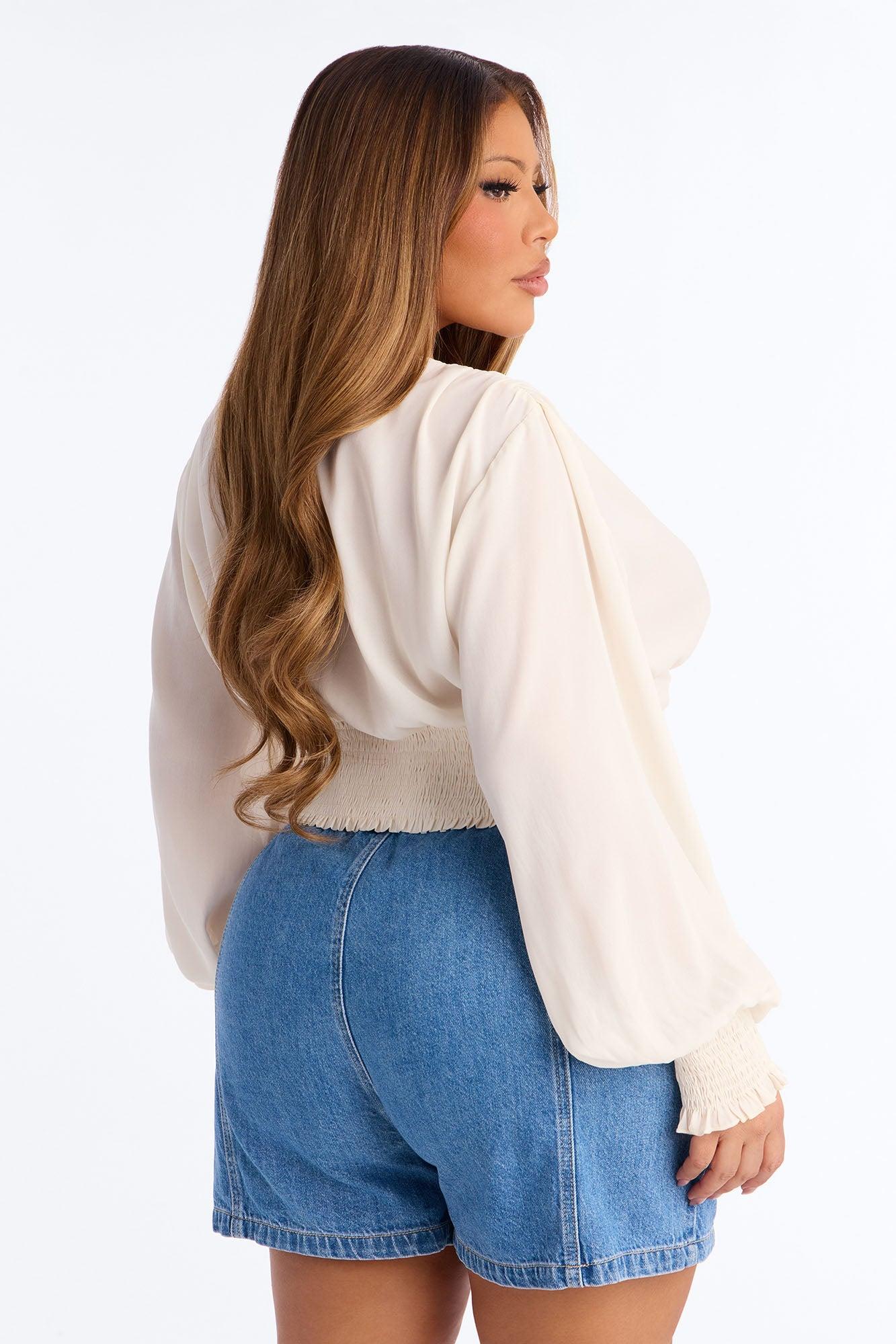 Bring The Flowers Ruched Chiffon Top - Cream Female Product Image