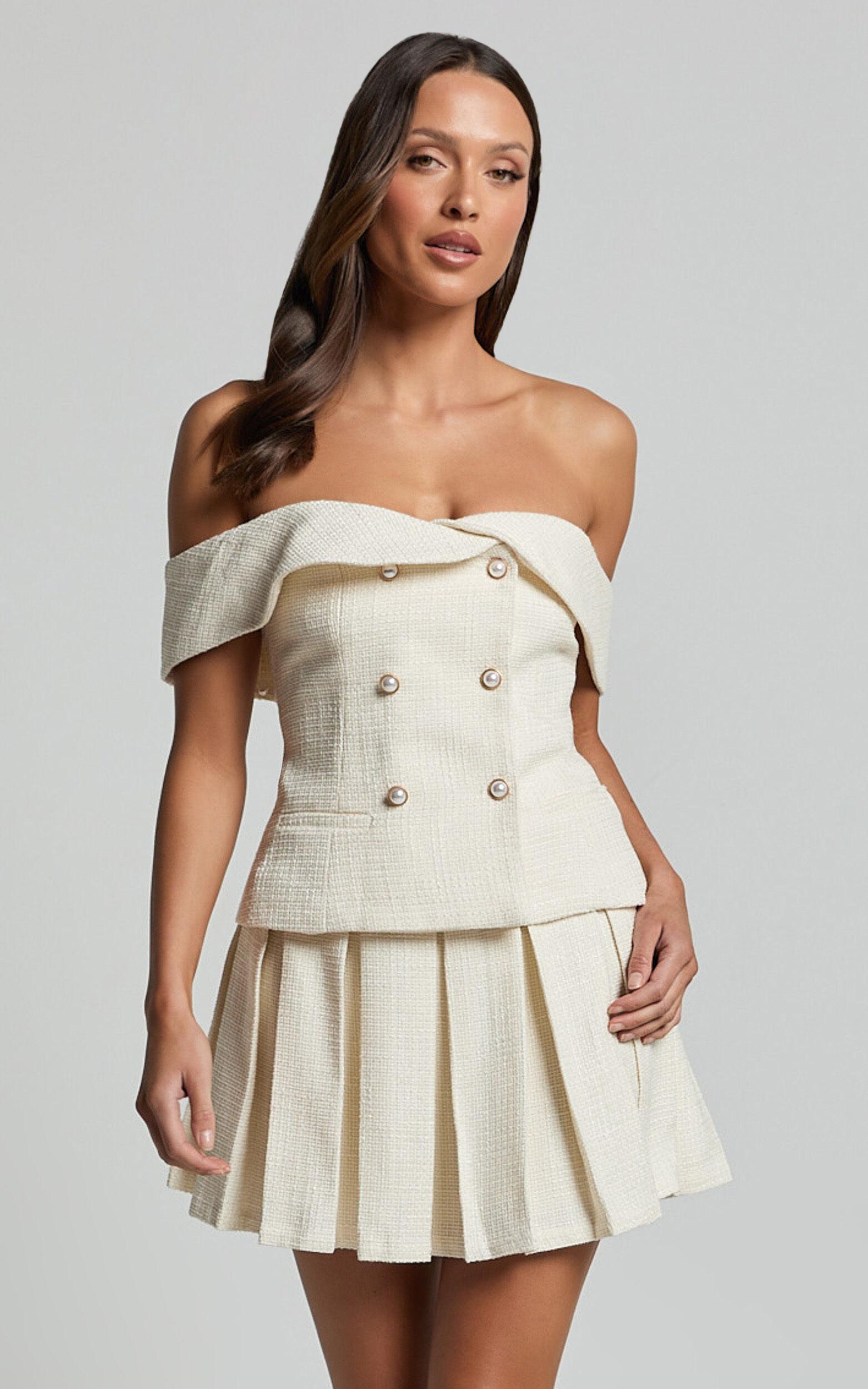 Maggie Top - Off Shoulder Boucle Vest in Cream Product Image
