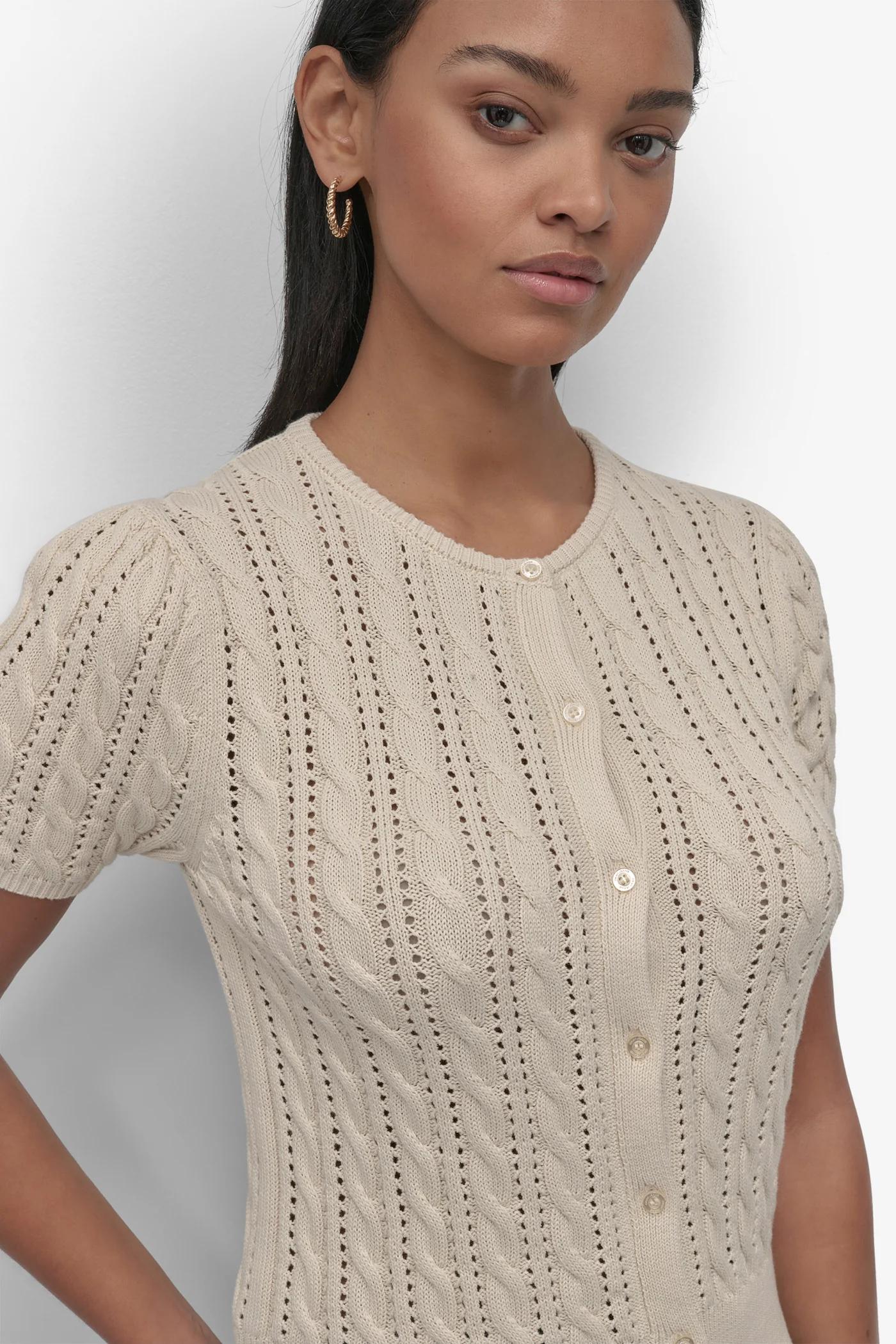 PUFF SLEEVE POINTELLE STITCH CREW NECK Product Image