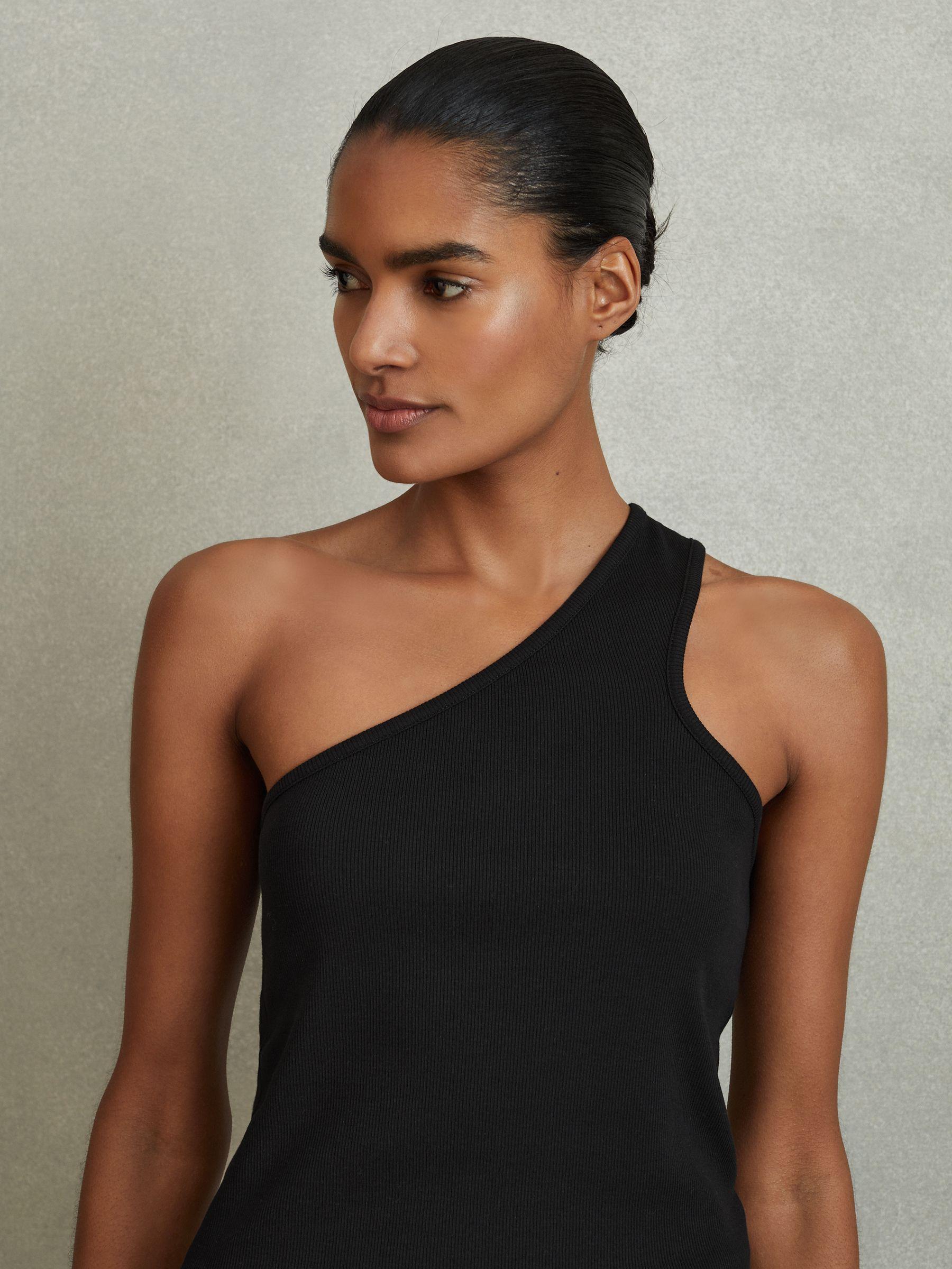 Cotton Blend One-Shoulder Top in Black Product Image