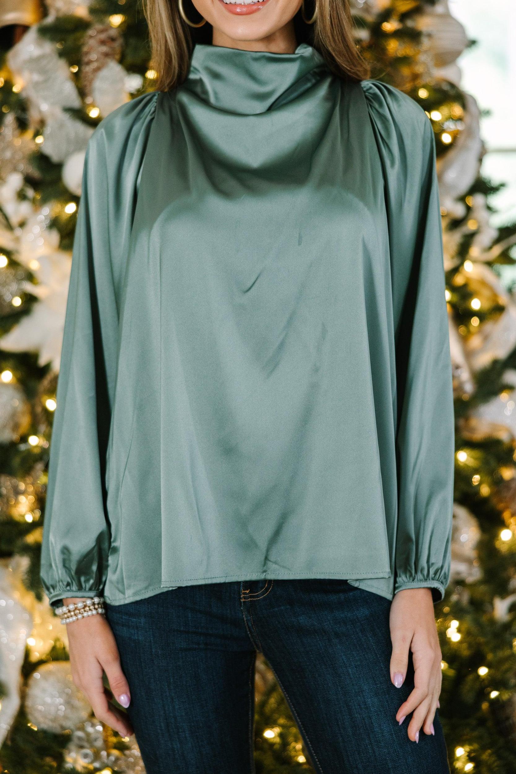 Embrace The Joy Light Olive Green Satin Blouse Female Product Image