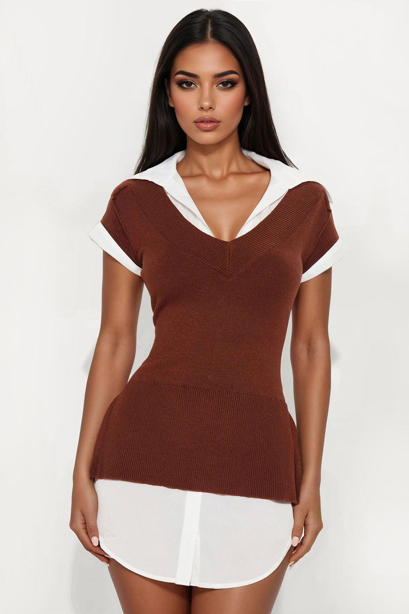 Tali Button Up Sweater Mini Dress - Brown/combo Female Product Image