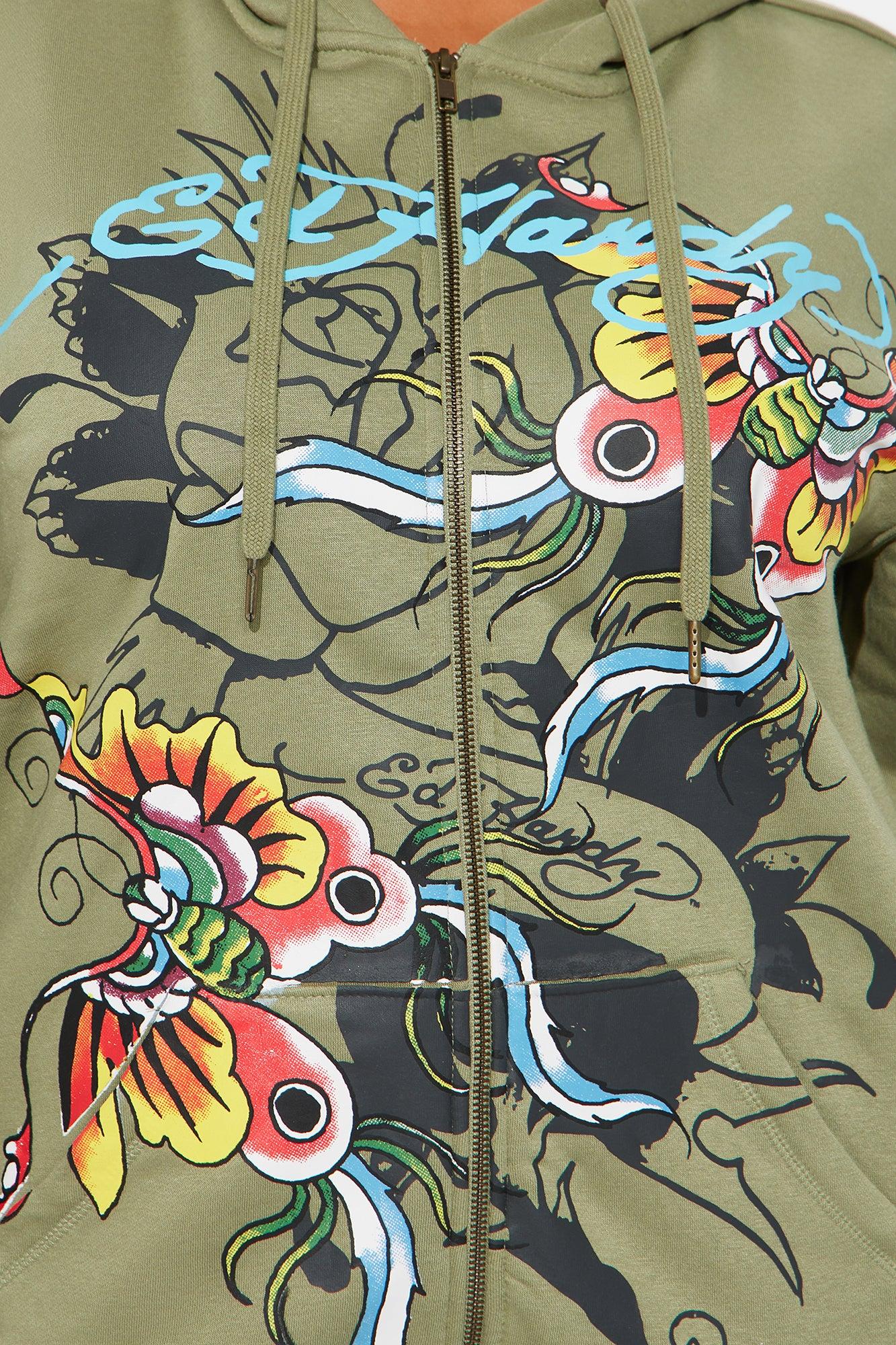 Ed Hardy Butterfly Zip Up Hoodie - Sage Product Image