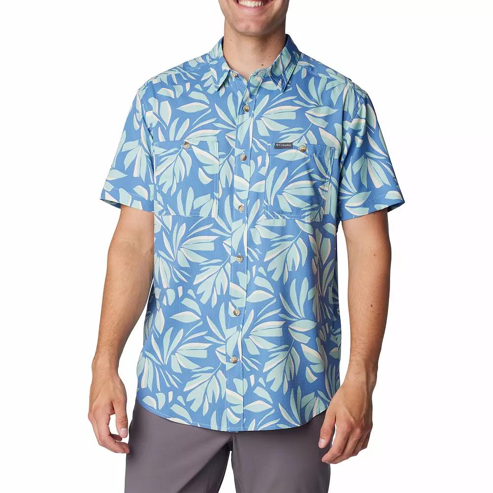 Men's Columbia UPF 40 Utilizer Printed Short Sleeve Button-Down Shirt, Size: Small, Spray Areca Product Image
