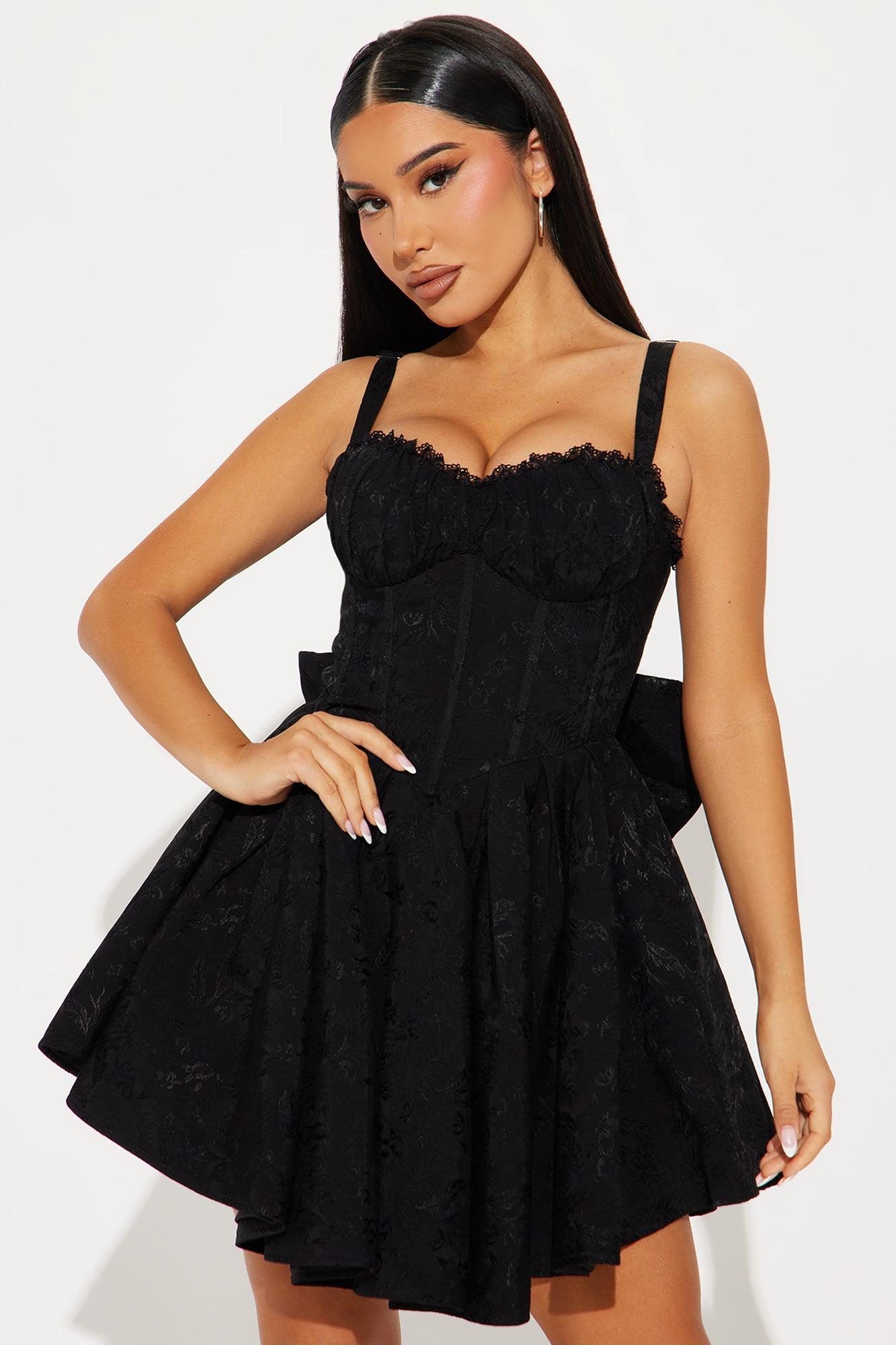 Dorella Pleated Corset Mini Dress - Black Product Image