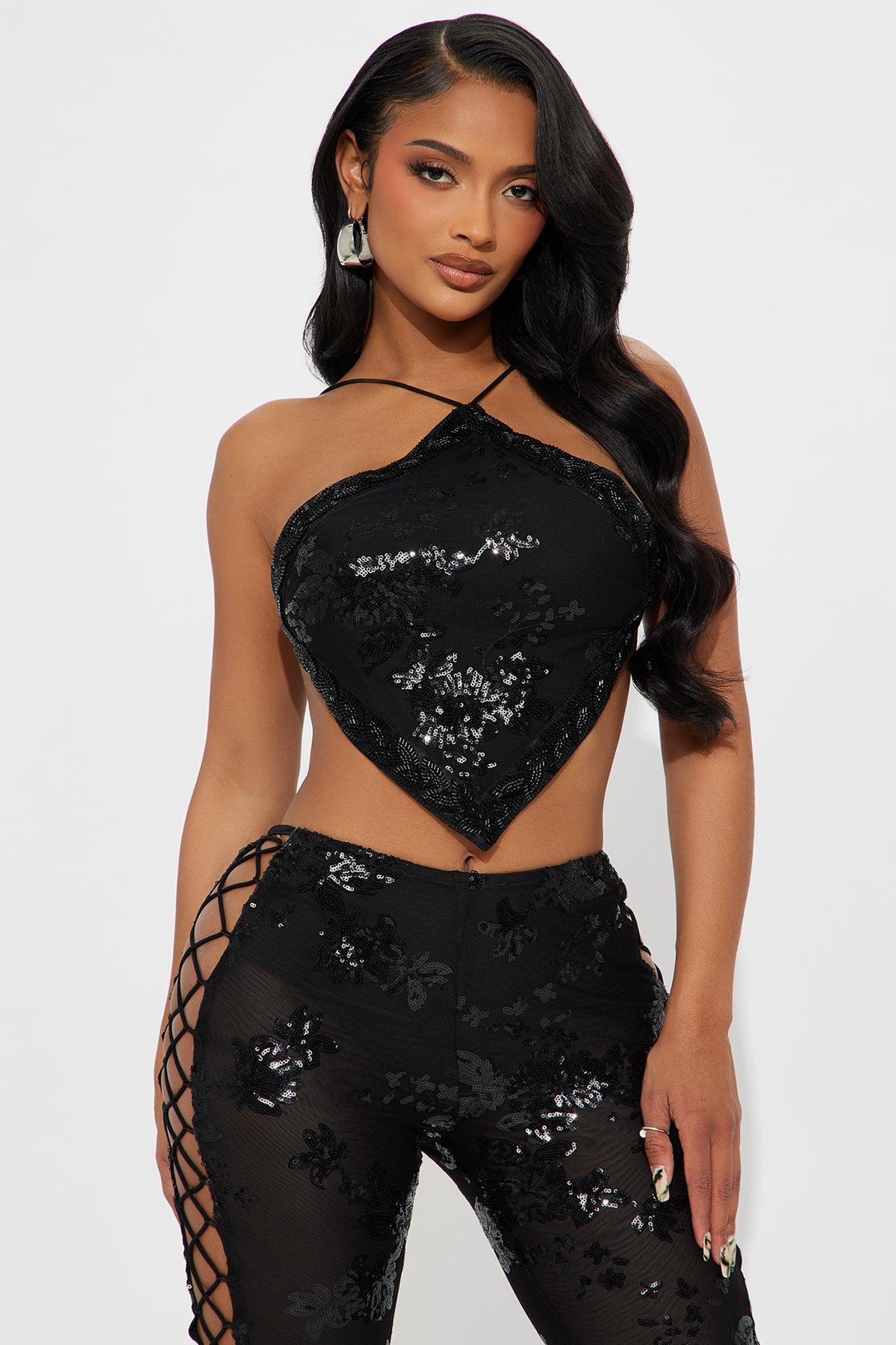 Star Of The Night Sequin Pant Set - Black Product Image