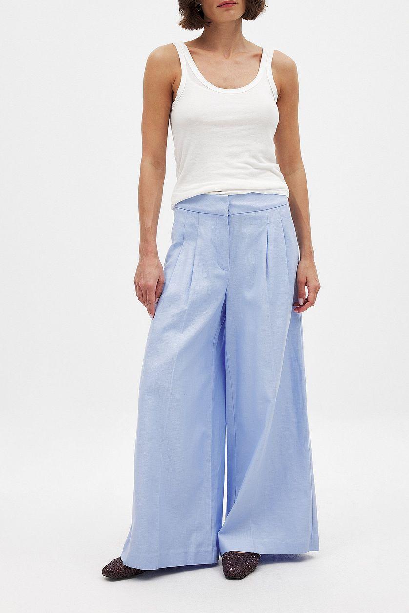 Linen Blend Wide Mid Waist Pants Product Image