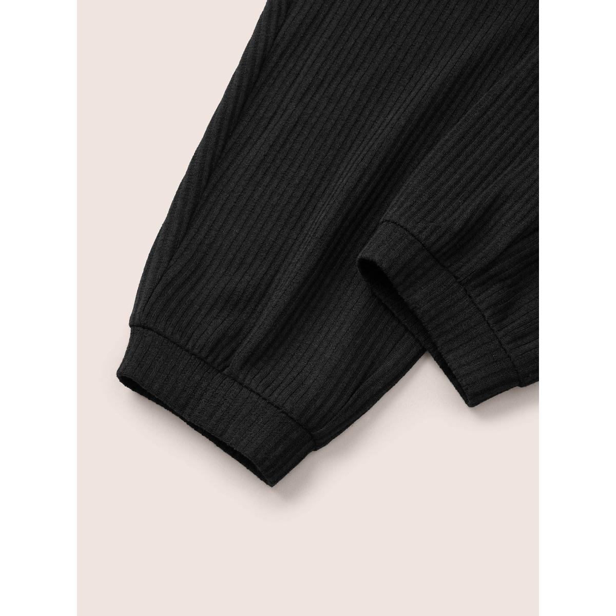 Plus Size Rib Knit Wideband Waist High Rise Pants Women Black Casual High Rise Dailywear Pants BloomChic 26/4X Product Image