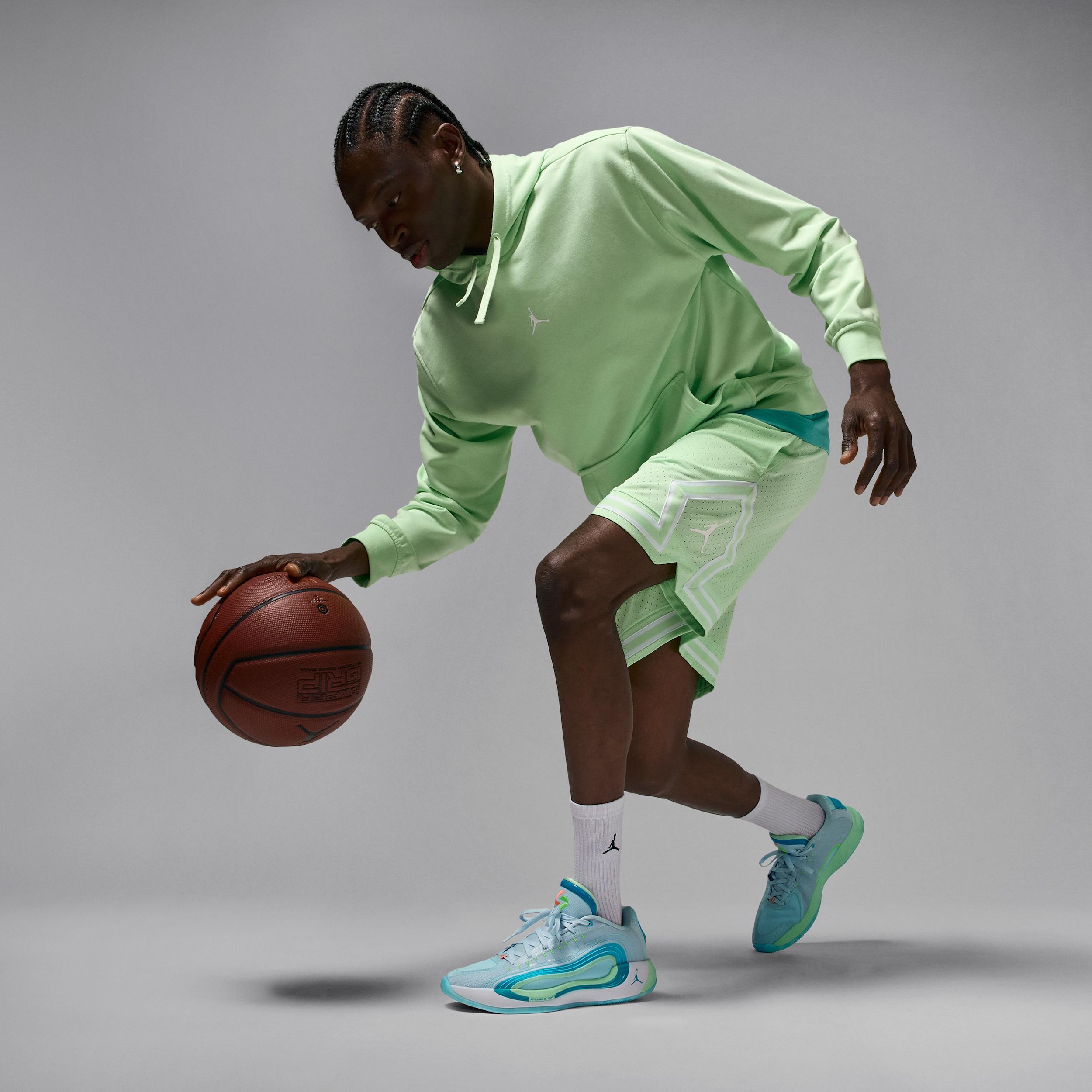 Jordan Mens Jordan Luka 4 - Mens Basketball Shoes Football Grey/Laser Blue/Vapor Green Product Image