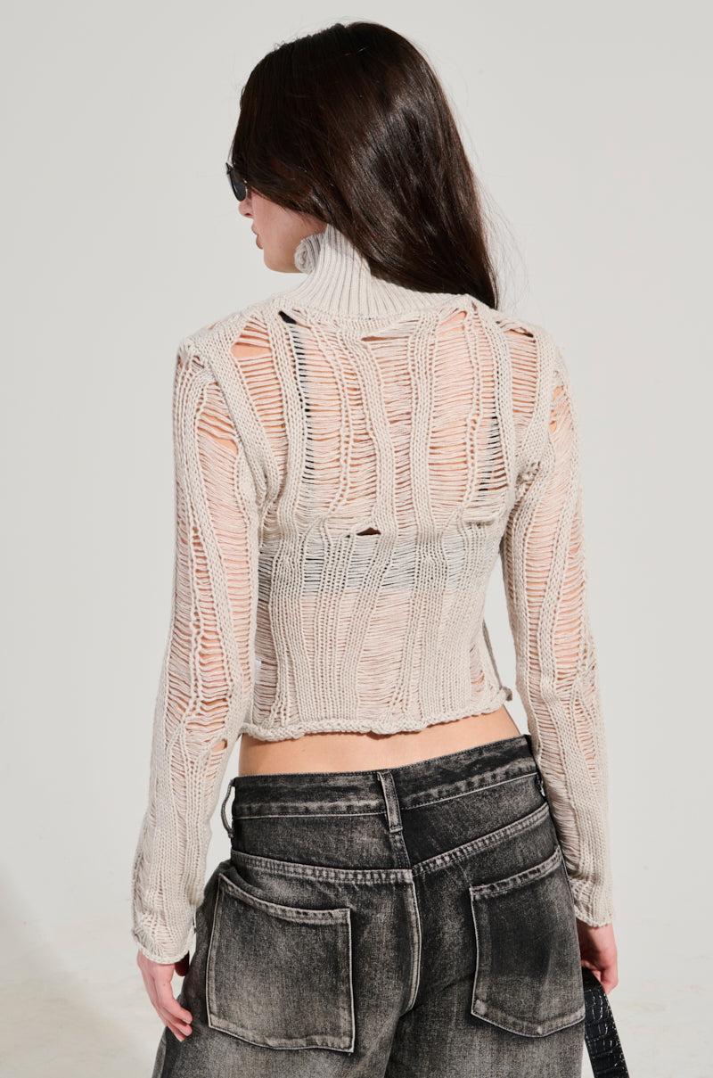 SEXY LOOSE WEAVE HIGH NECK SWEATER IN GREY Product Image