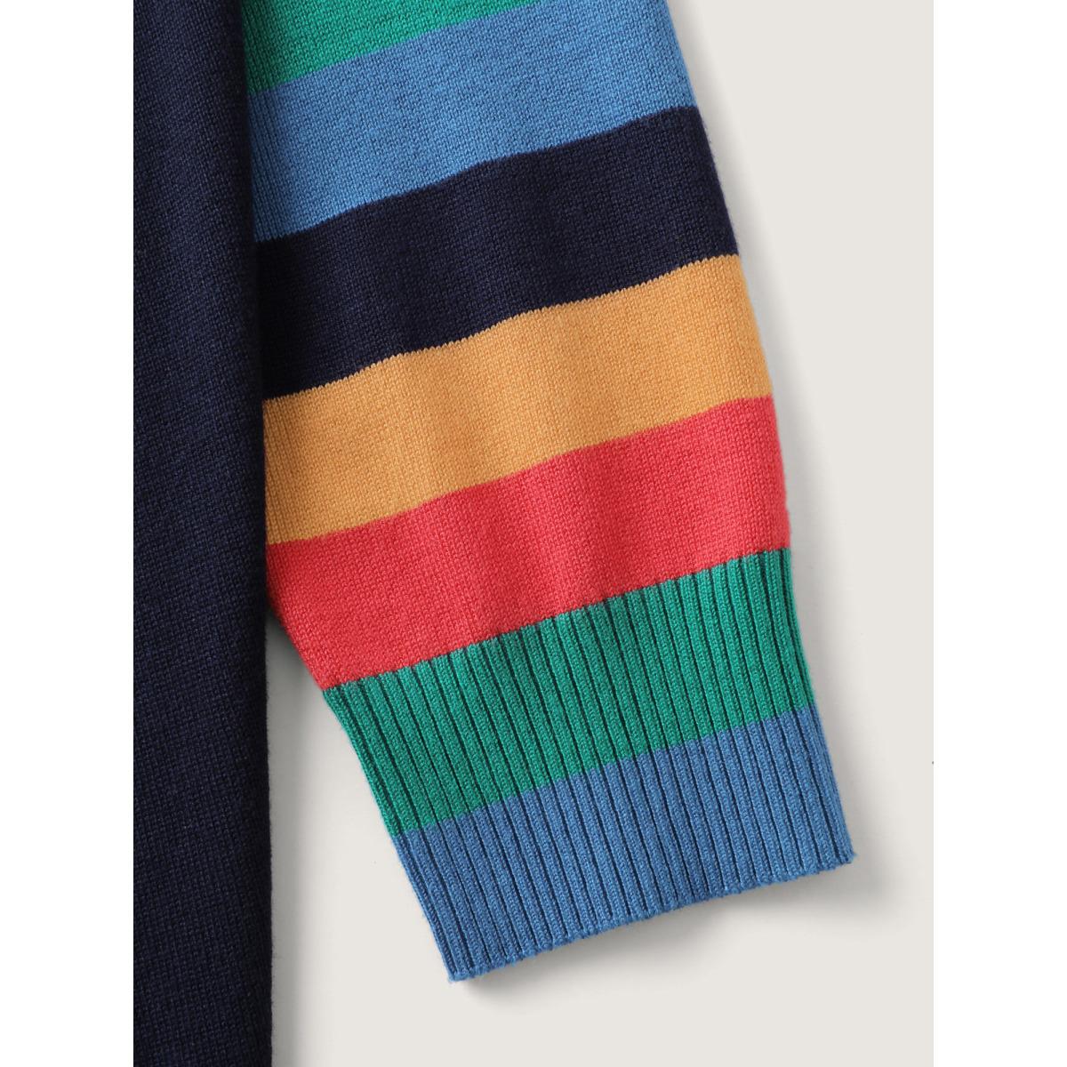 Plus Size Colorful Stripes Irregular Hem Knit Cardigan Navy Women Playful Loose Long Sleeve Casual Cardigans BloomChic 14-16/1X Product Image