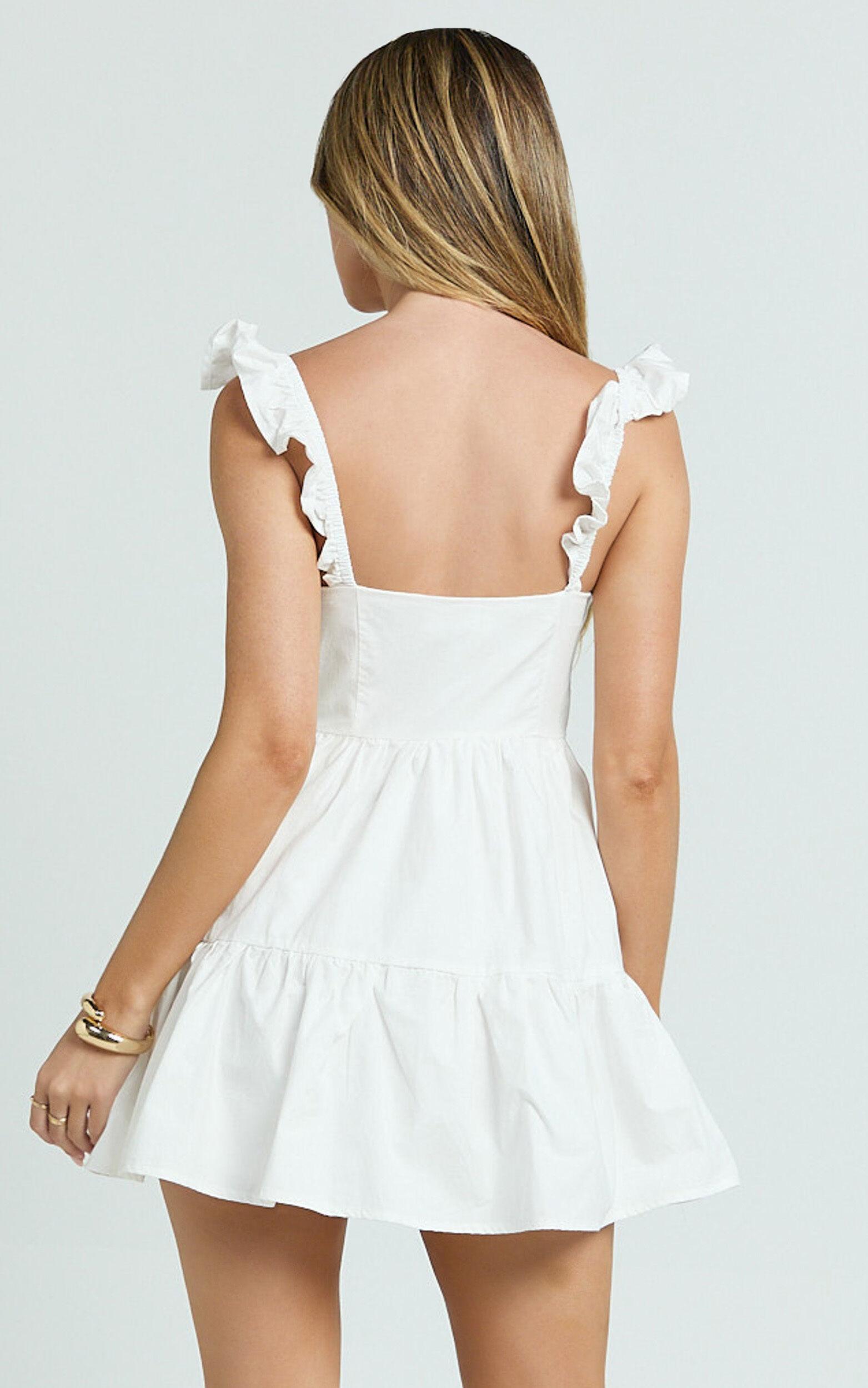 Miles Mini Dress - Ruffle Sleeve Tiered Dress in White Product Image