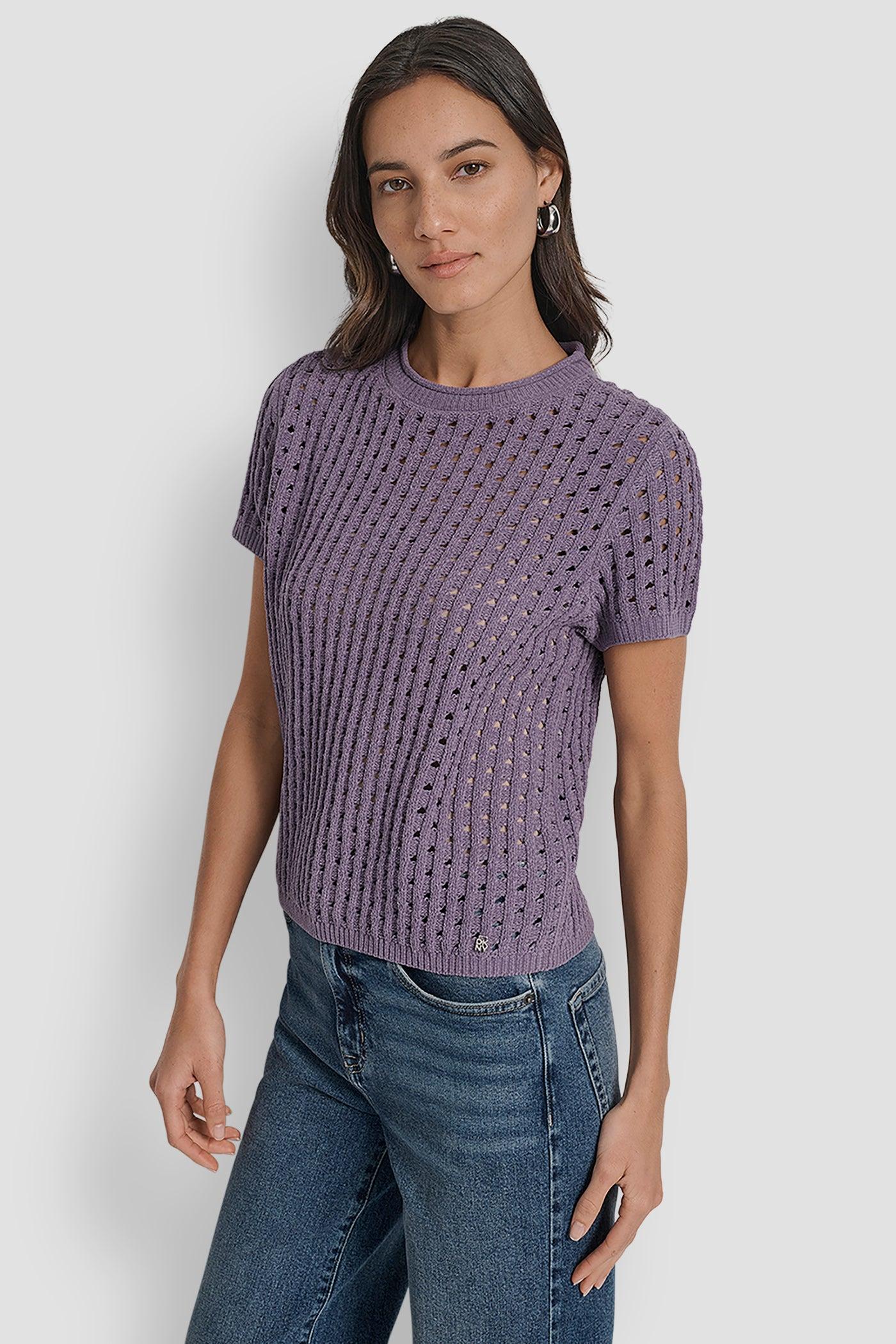 OPEN STITCH CREW NECK SHORT SLEEVE SWEATER Product Image