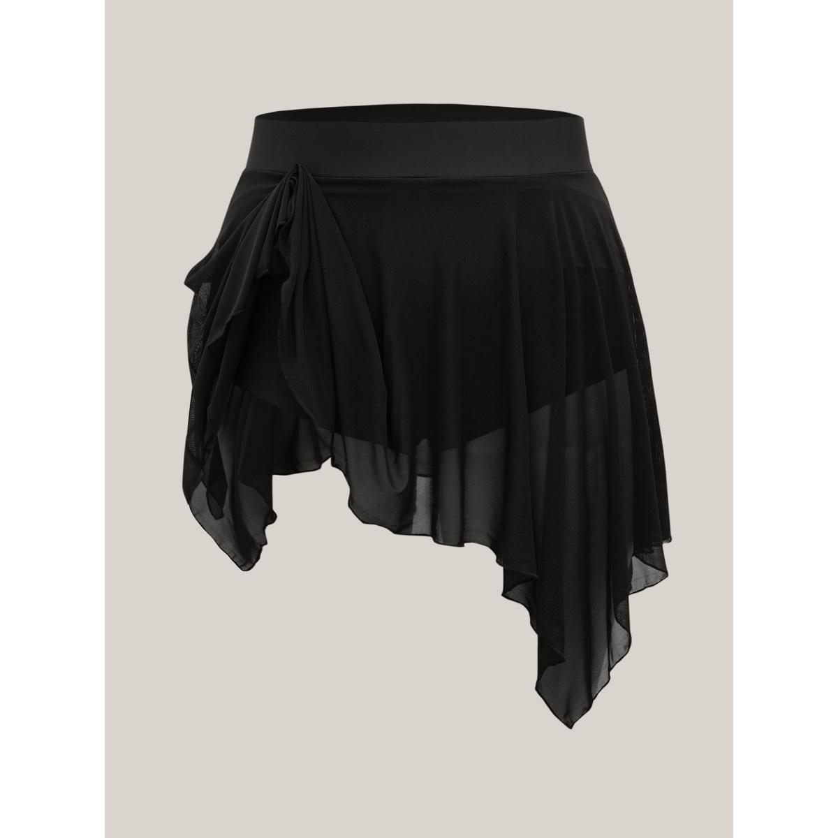 Plus Size Rubber Waist Handkerchief Hem Swim Bottoms Women's Swimwear Black Beach Asymmetrical High stretch Bodycon High Rise Curve Swim Bottoms BloomChic 14-16/1X Product Image