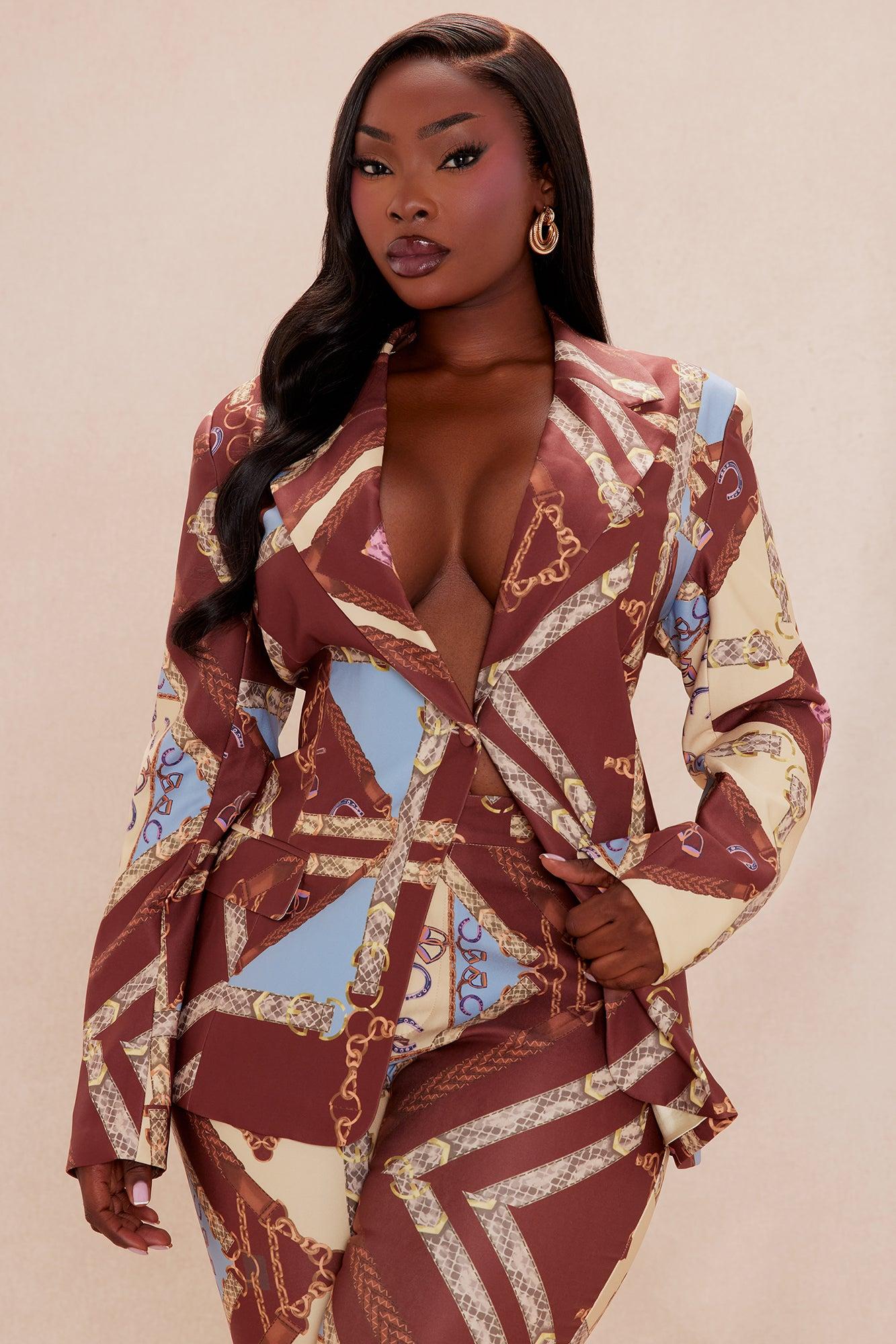 Paula Blazer Pant Suit Set - Brown/combo Female Product Image