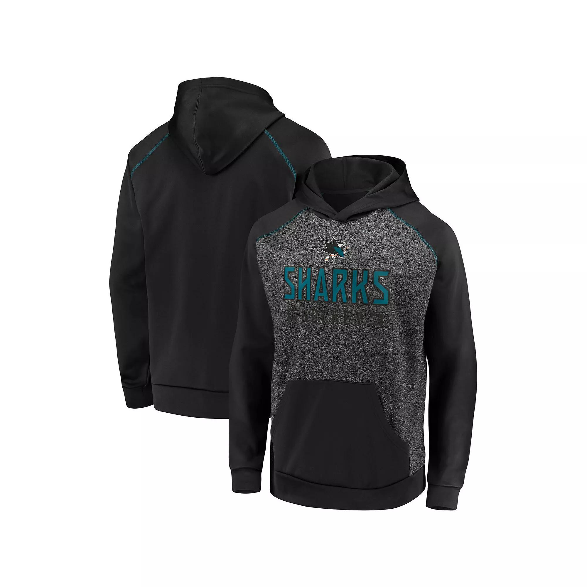 Mens Fanatics Branded Heathered Charcoal/Black San Jose Sharks Game Day Ready Chiller Fleece Raglan Pullover Hoodie Product Image