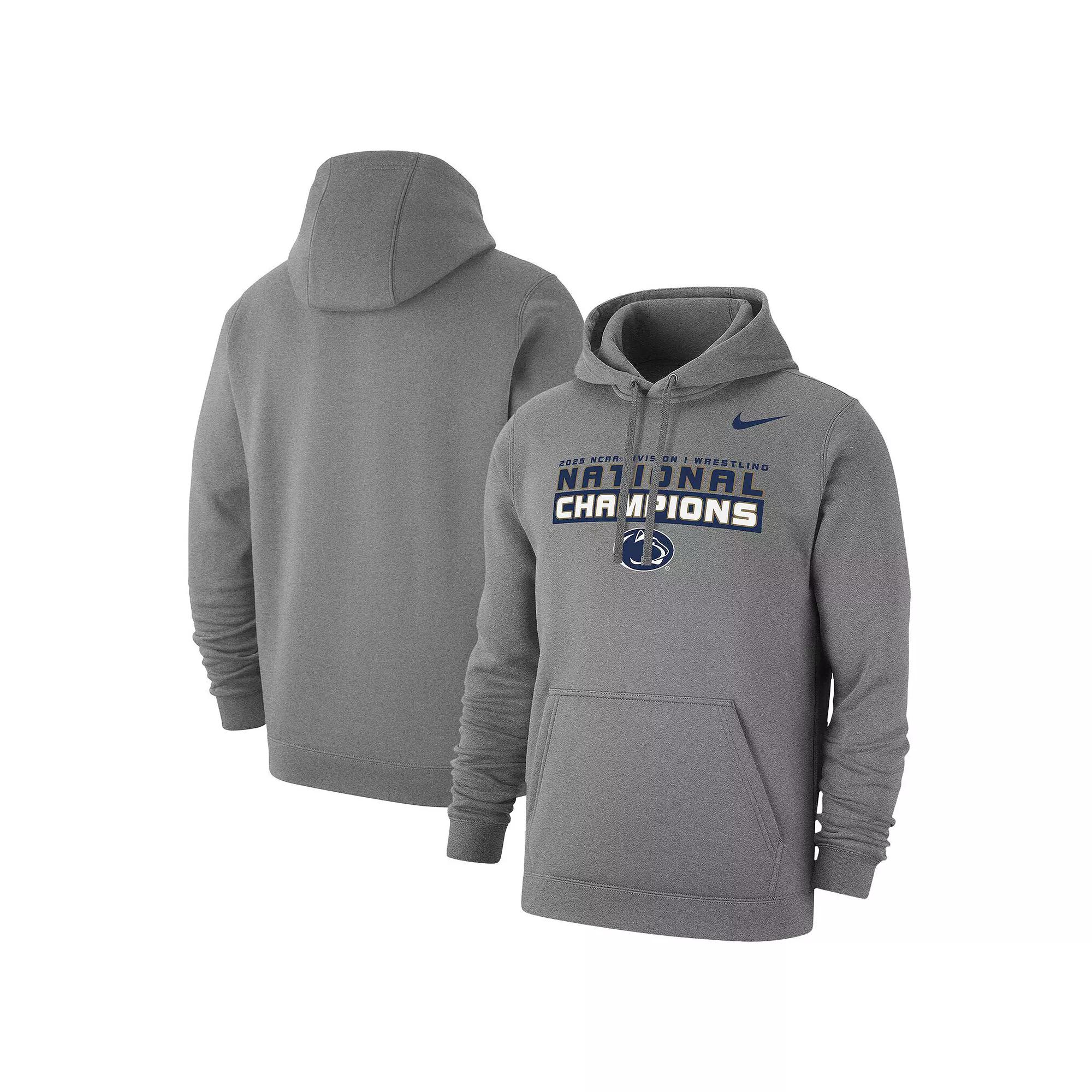 Men's Nike Gray Penn State Nittany Lions 2025 NCAA Wrestling National Champions Club Fleece Pullover Hoodie,  Product Image