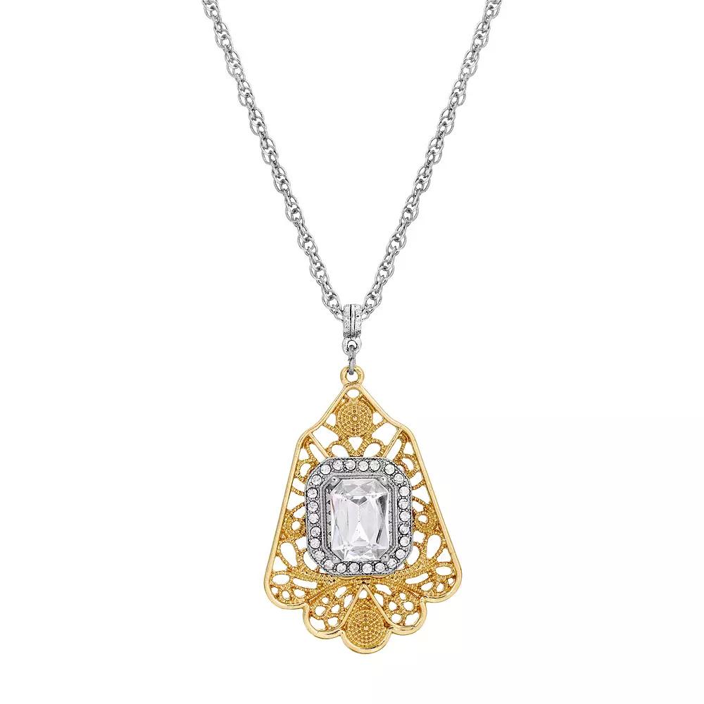1928 Silver Tone Crystal Gold Filigree Pendant Necklace, Womens, Multi Product Image