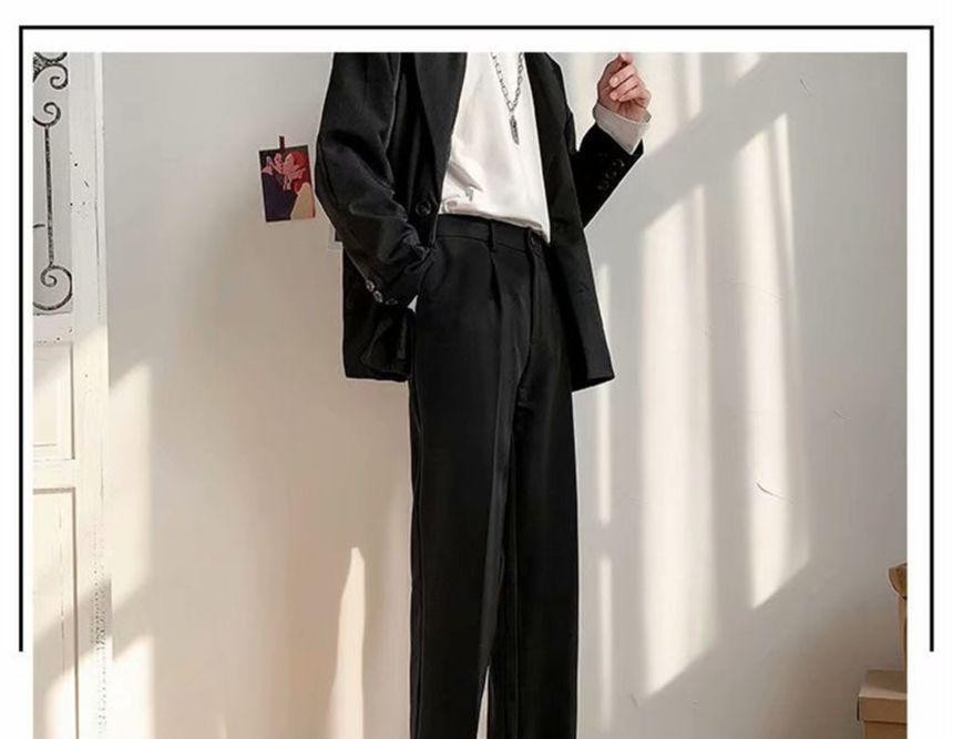 Mid Rise Plain Straight Leg Dress Pants Product Image