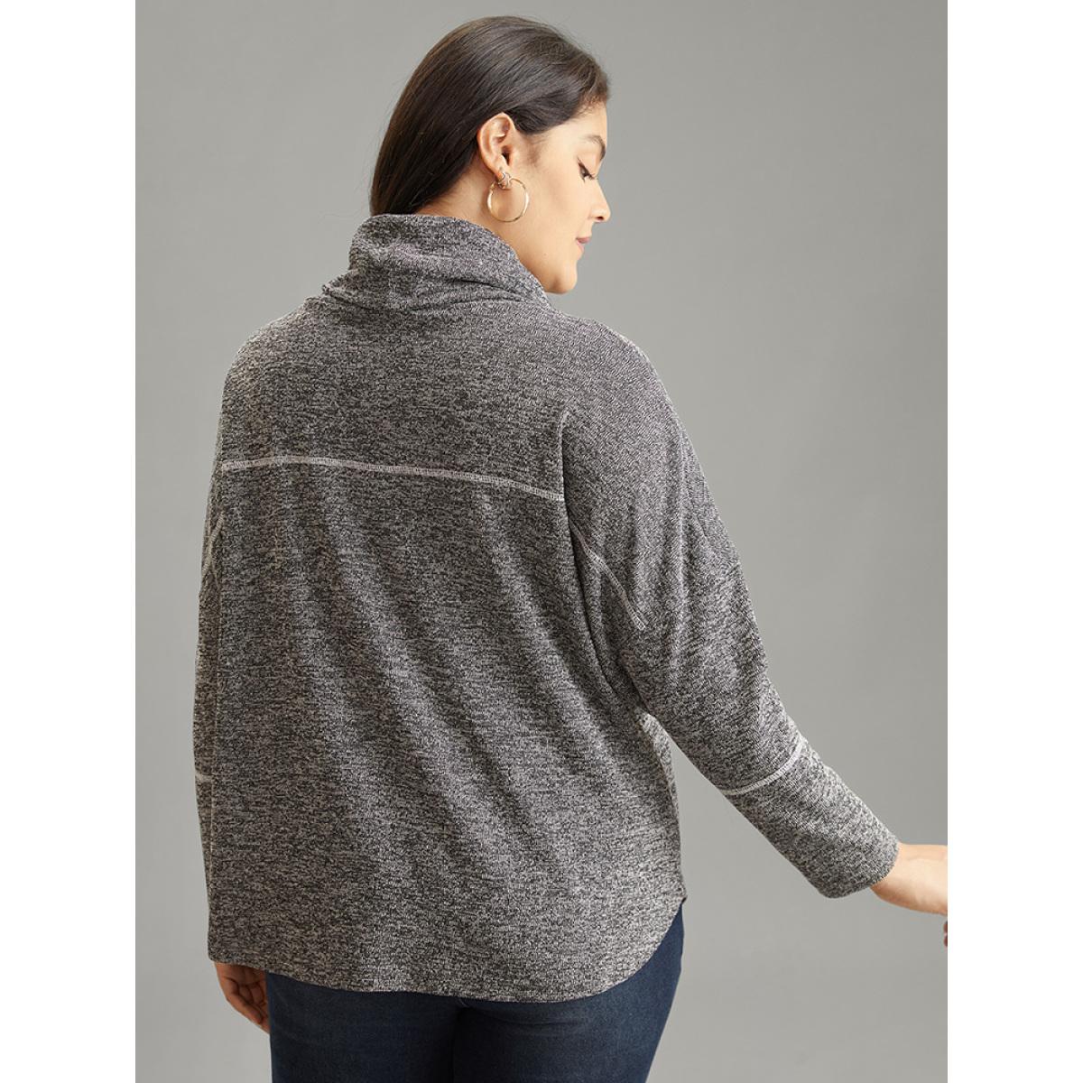 Plus Size Heather Patchwork Striped Funnel Neck Sweatshirt Women Black Casual Texture Turtleneck Dailywear Sweatshirts BloomChic 14-16/1X Product Image