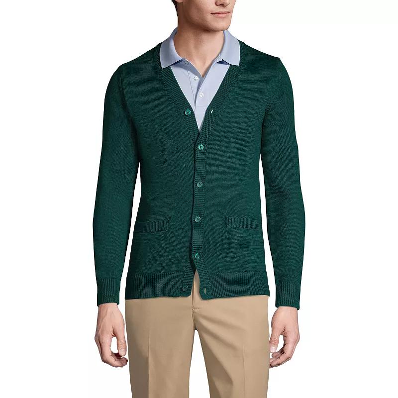 Mens Lands End School Uniform Button Front V-Neck Cardigan Sweater Green Product Image